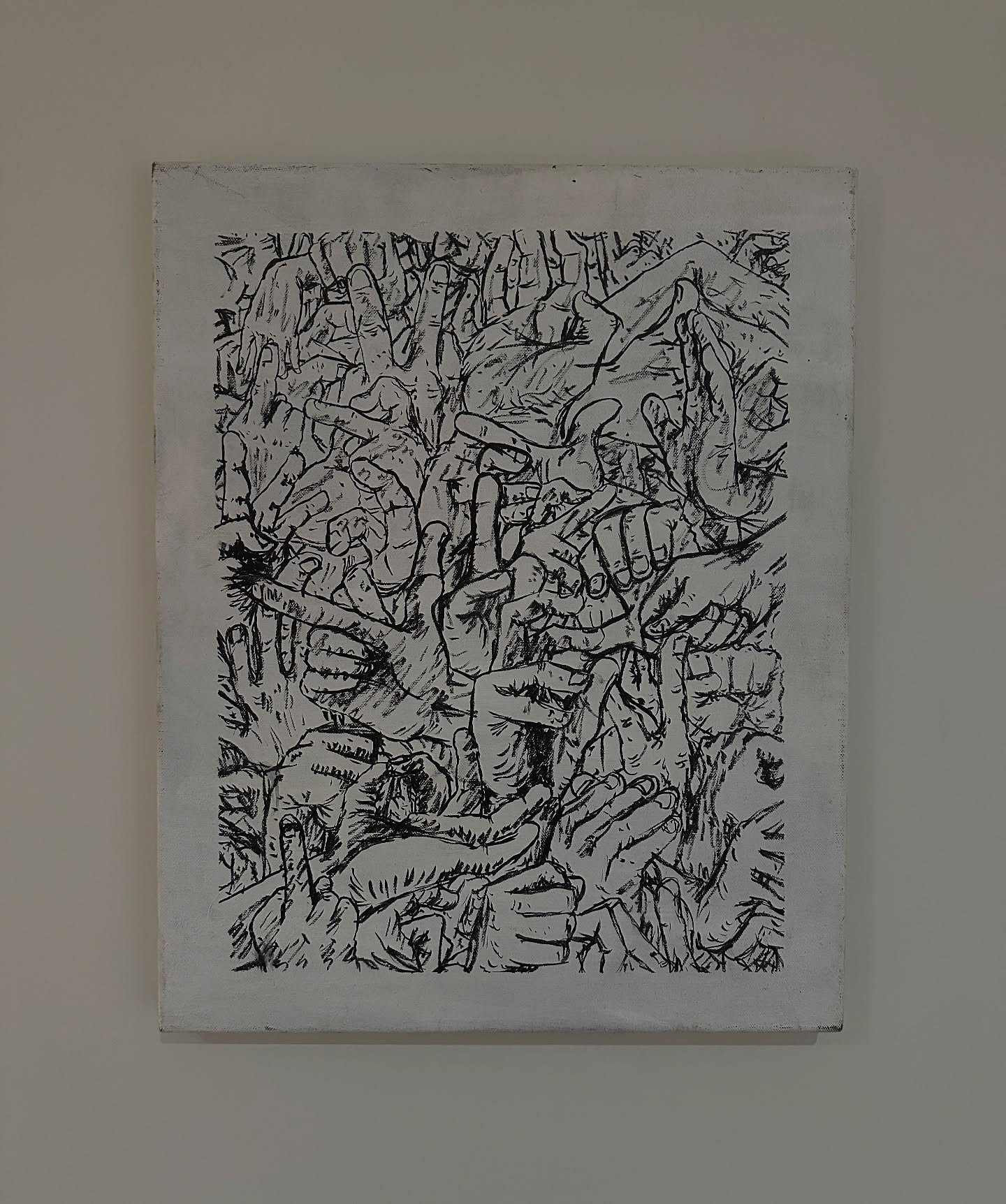 Here we go back. 
This was created in 2019. I also created a canvas for the first time at the VCA (Unimelb).
You can see it was pretty novice. The beginning of my journey drawing and painting of hands. I remember feeling really nervous doing this and