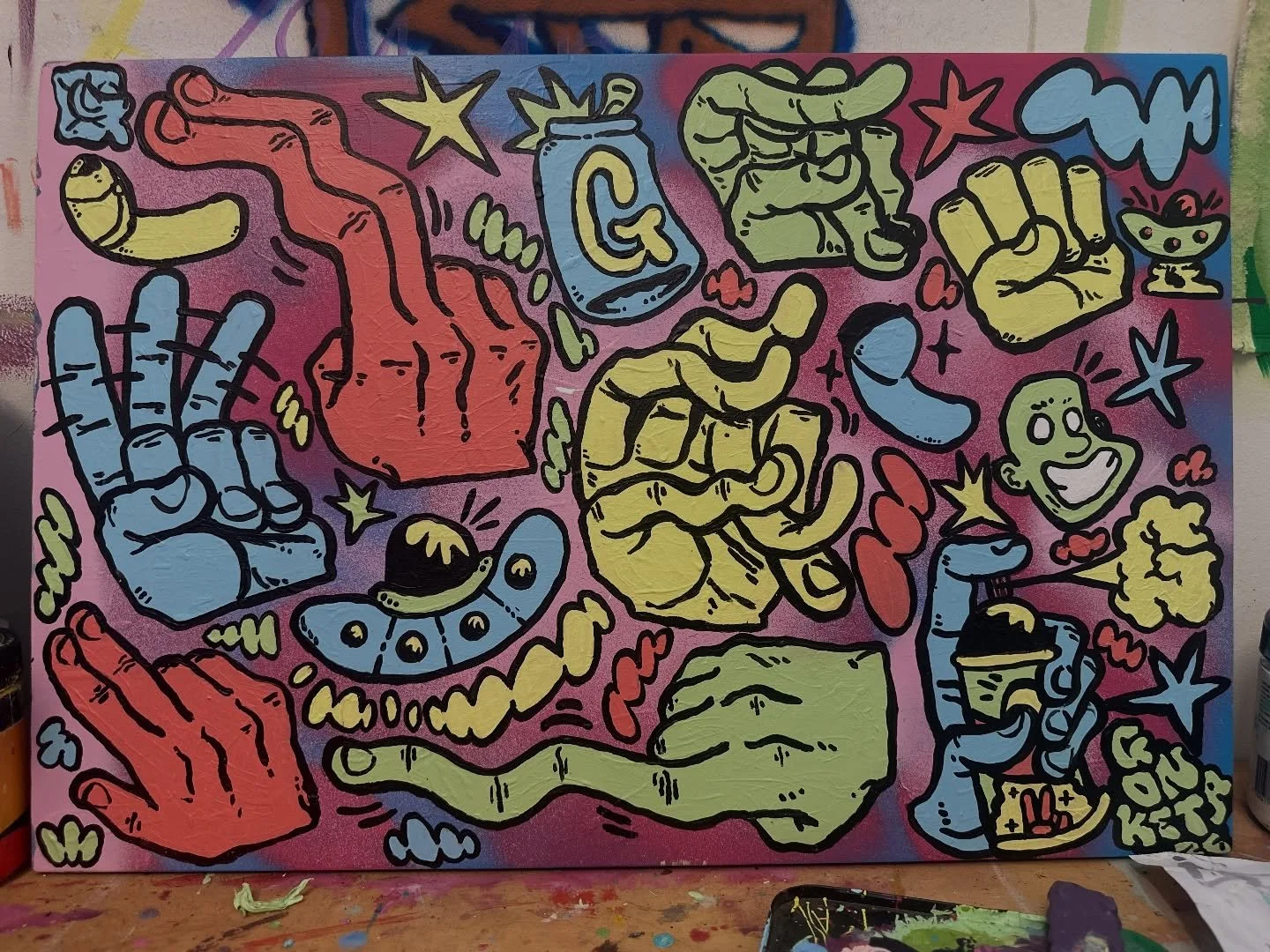 Commissioned piece on birch wood board.
Aerosol layers in the background, finished with acrylic paint.
One very happy client.

Created at @honeybonesgallery

If you&rsquo;re keen on a commissioned work, I can paint on whatever surface you like, howev