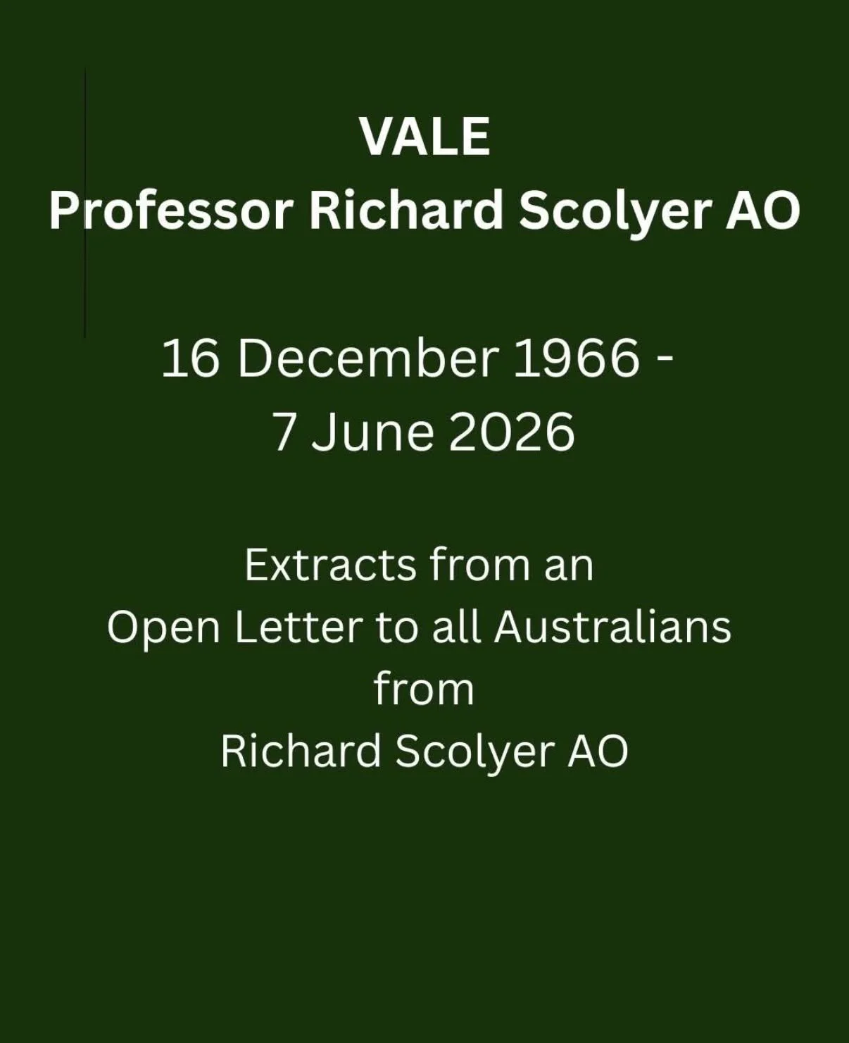 We were saddened to hear about the death of Professor Richard Scolyer AO yesterday.

We are so grateful for the light that he has shone on the challenges faced by those diagnosed with an incurable cancer. It is not often people can gain some insight 