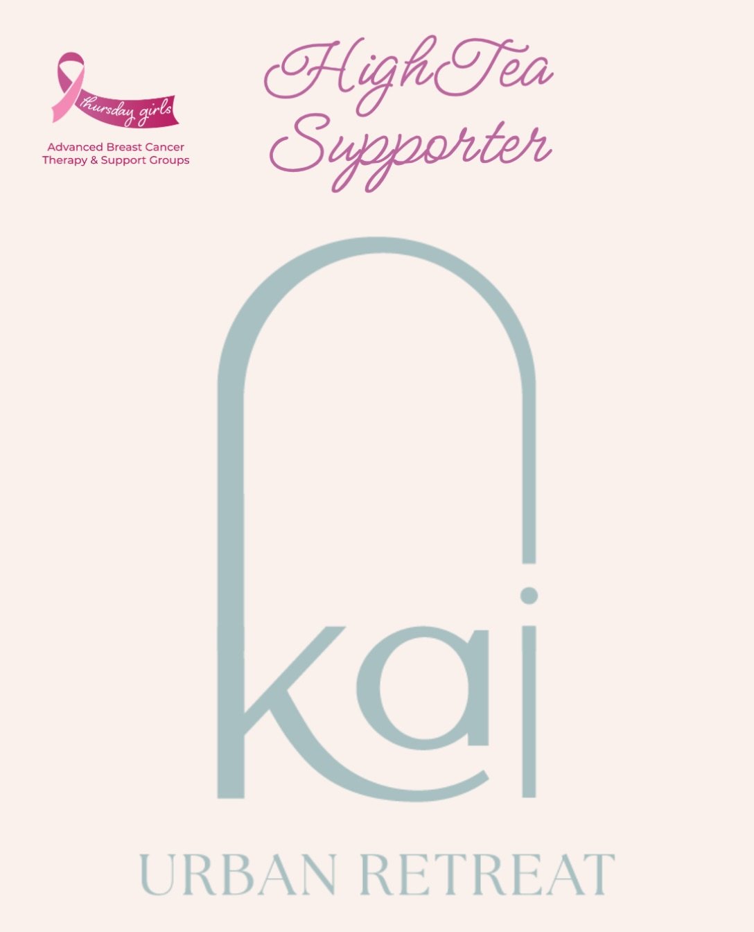 We would like to take a moment to shout out the team at Kai Urban Retreat, who are donating a lucky door prize this Sunday at our High Tea.

Sometimes, we connect with people or organisations who really get the importance of what we do and want to he
