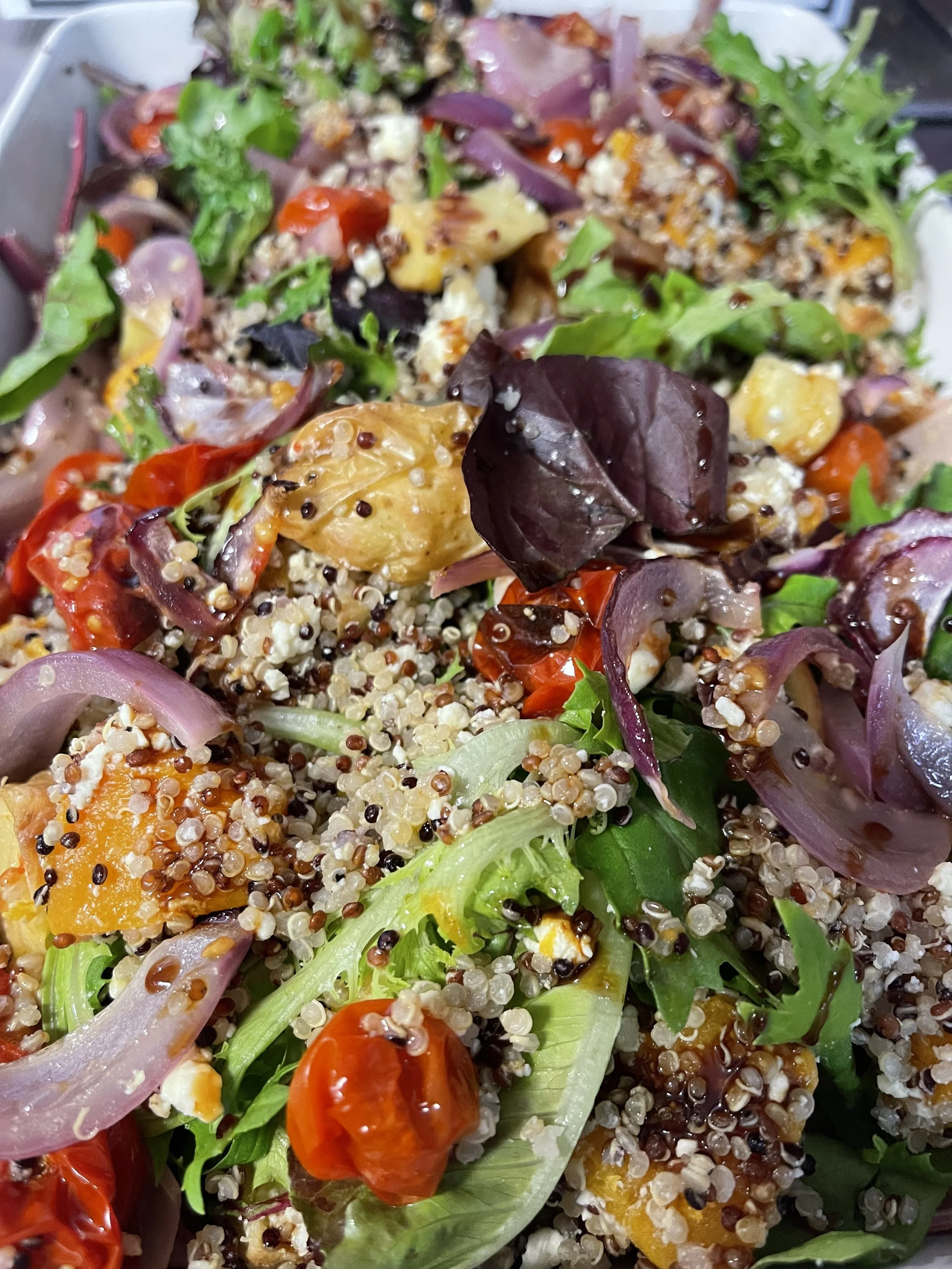 Roasted vegetable, quinoa and avocado salad