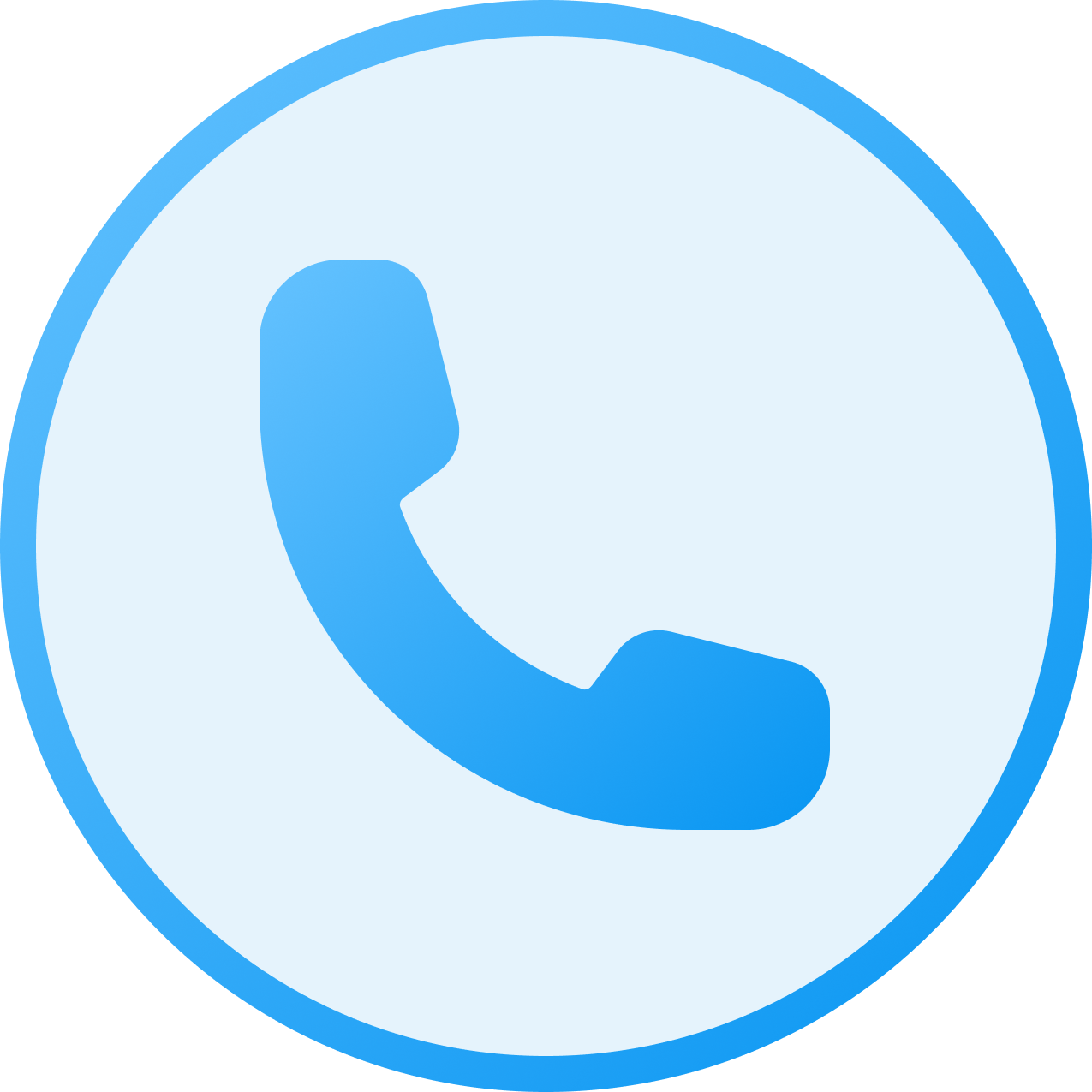 Blue circular icon with a white telephone handset symbol in the center.