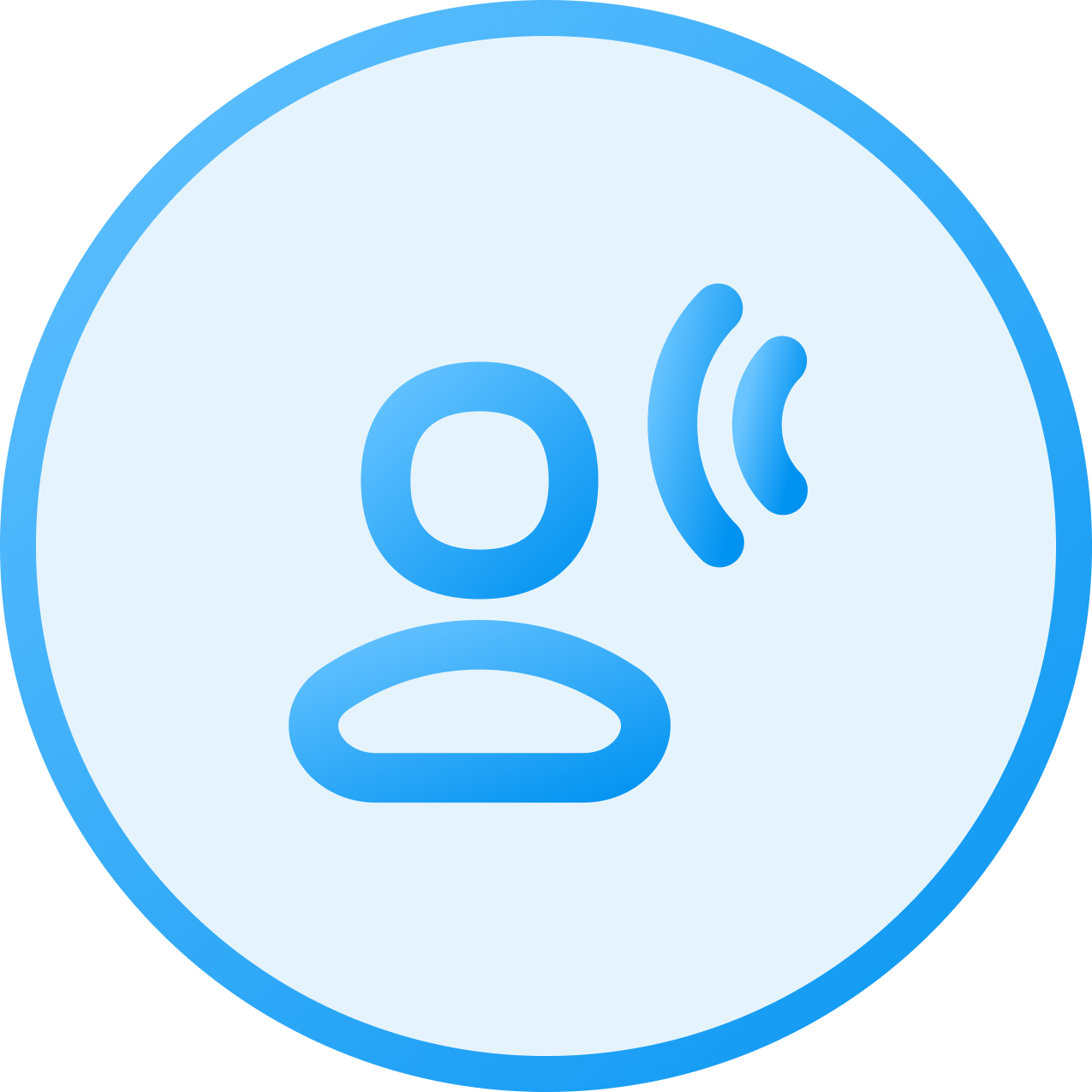 Blue social media icon of a person's silhouette with sound waves indicating voice or audio.