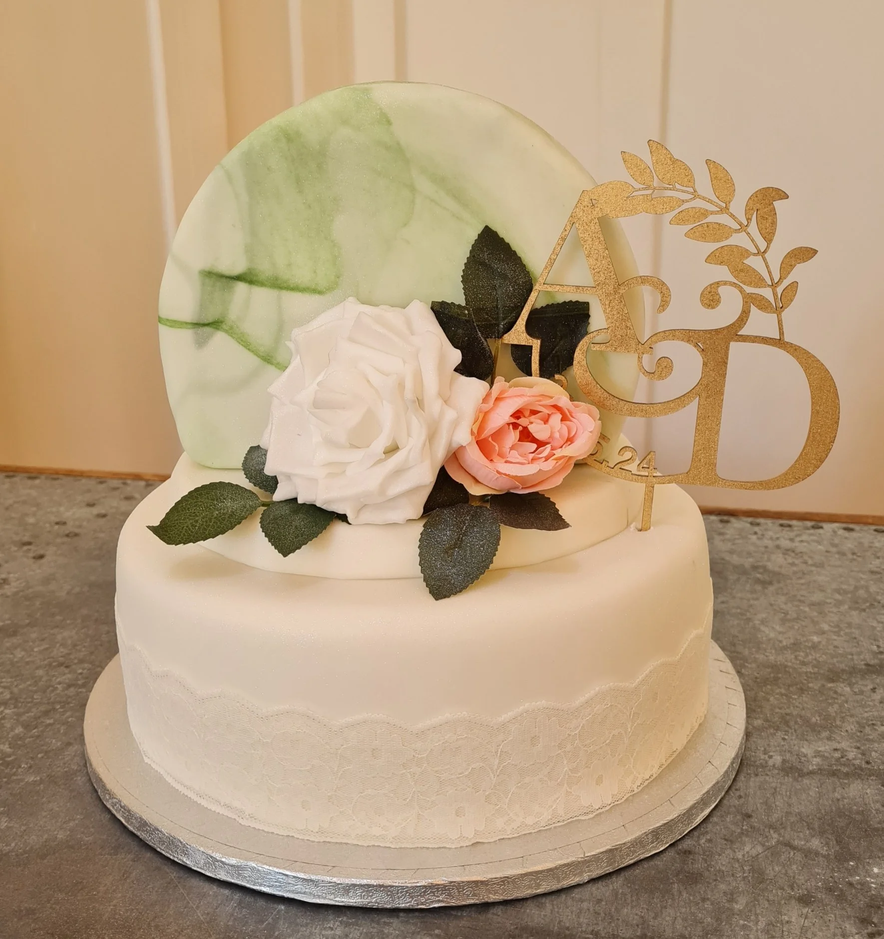 567 Marbled 2 tier Side on  Cake