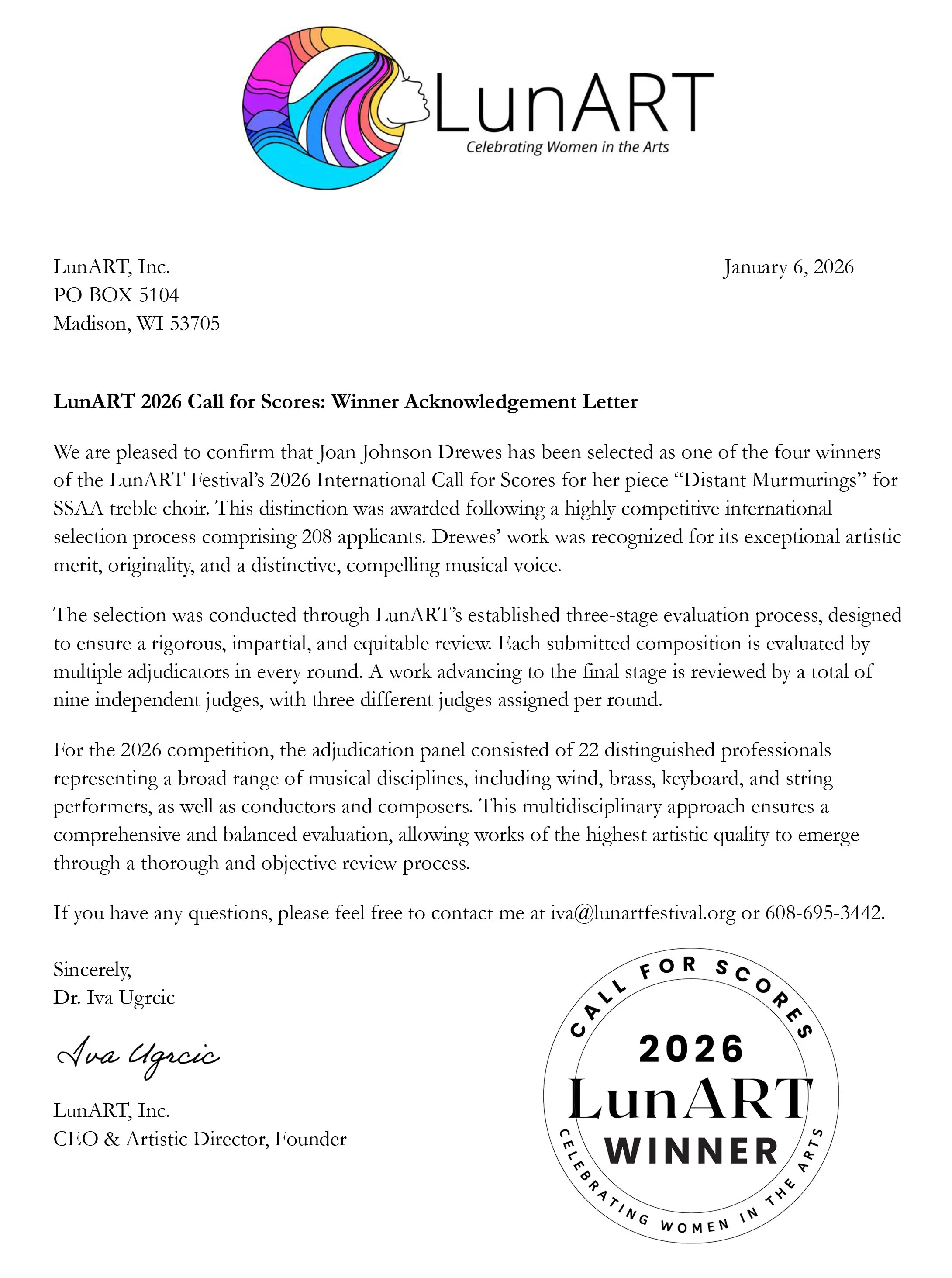 Joan Johnson Drewes - LunART 2026 Call for  Scores – Winner Acknowledgement Letter.jpg