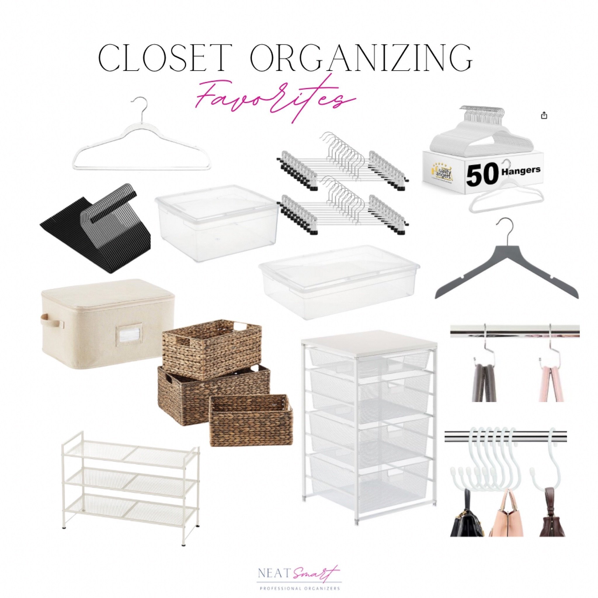 While you&rsquo;re editing your closet, maximize your space and make attractive with matching hangers. 

These are some of my favorite tools for organizing clothes closets. The right tools make a huge difference! If it&rsquo;s pretty, you&rsquo;re mo