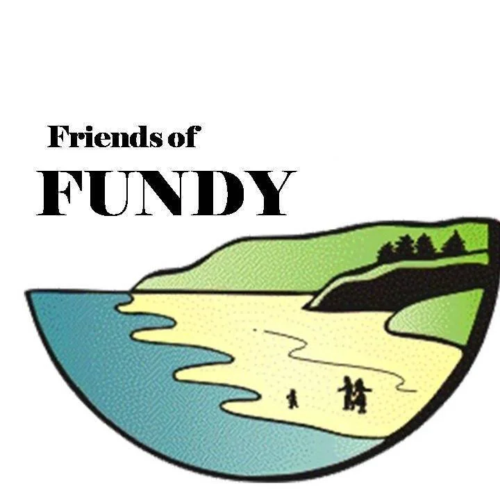 Logo of Friends of Fundy featuring a coastal landscape with a beach, cliffs, trees, and people, accompanied by the text "Friends of Fundy."