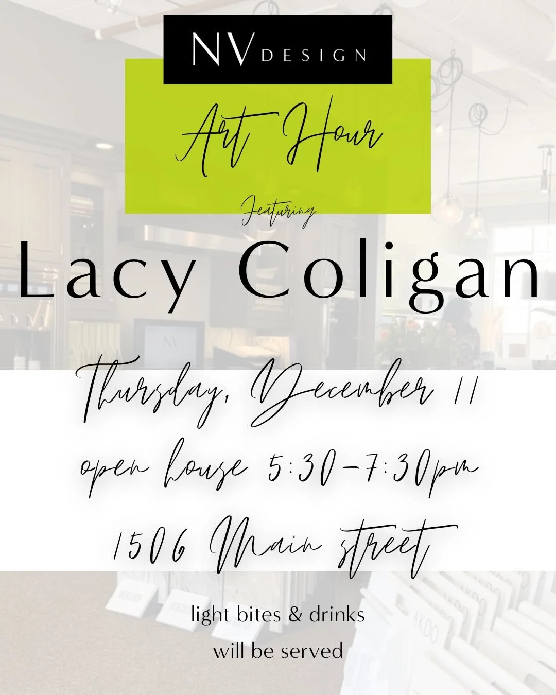 A dear artist friend of Khara&rsquo;s from Chicago, Lacy Coligan, will be showcasing some of her work at our studio on December 11 - We invite you to stop by for some art, snacks, drinks and great conversation!