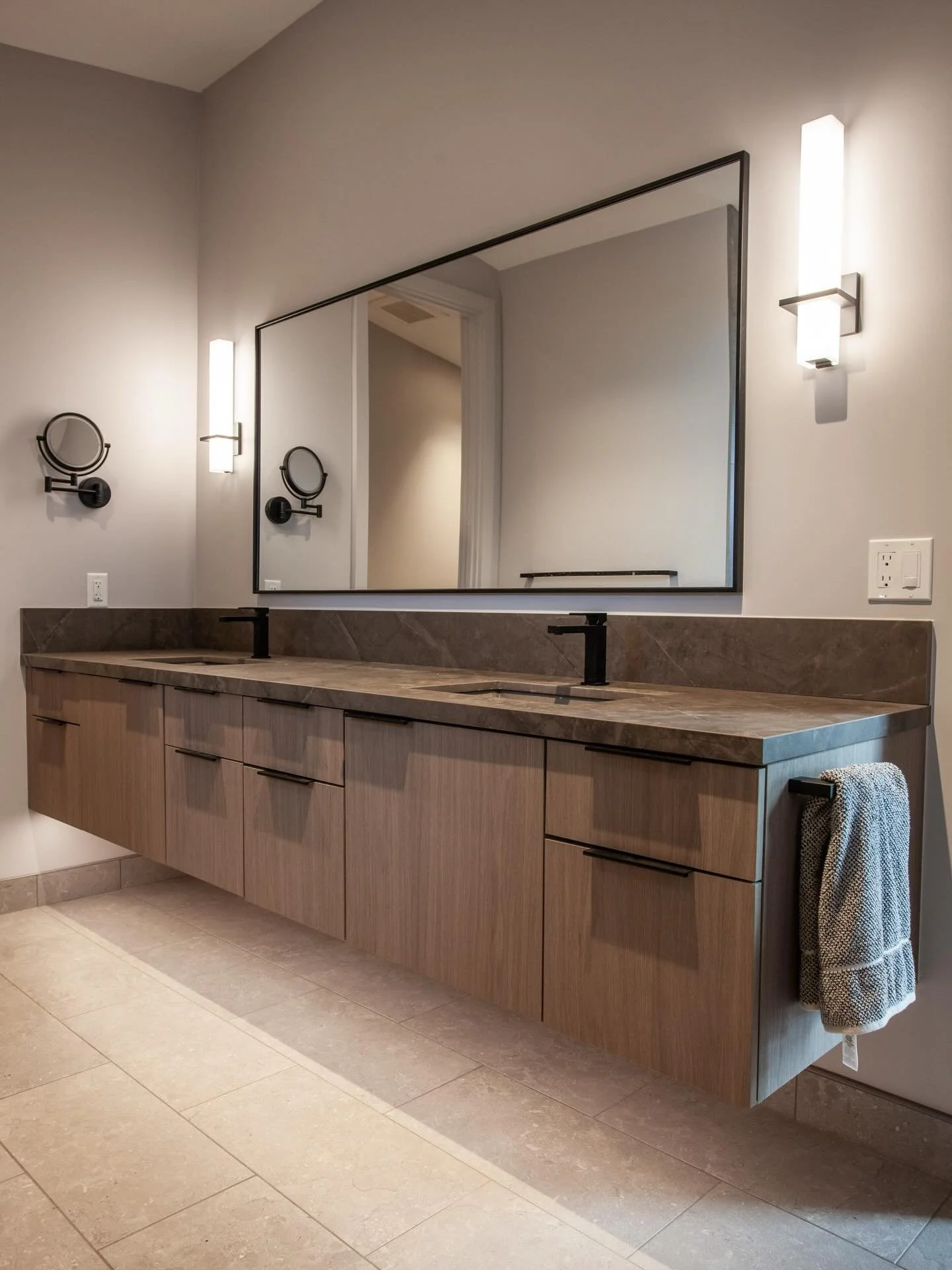 NV Design supplied the cabinetry for this build by Bettega in Sea Ranch. Primary suite vanity and closet designed by Rachael.