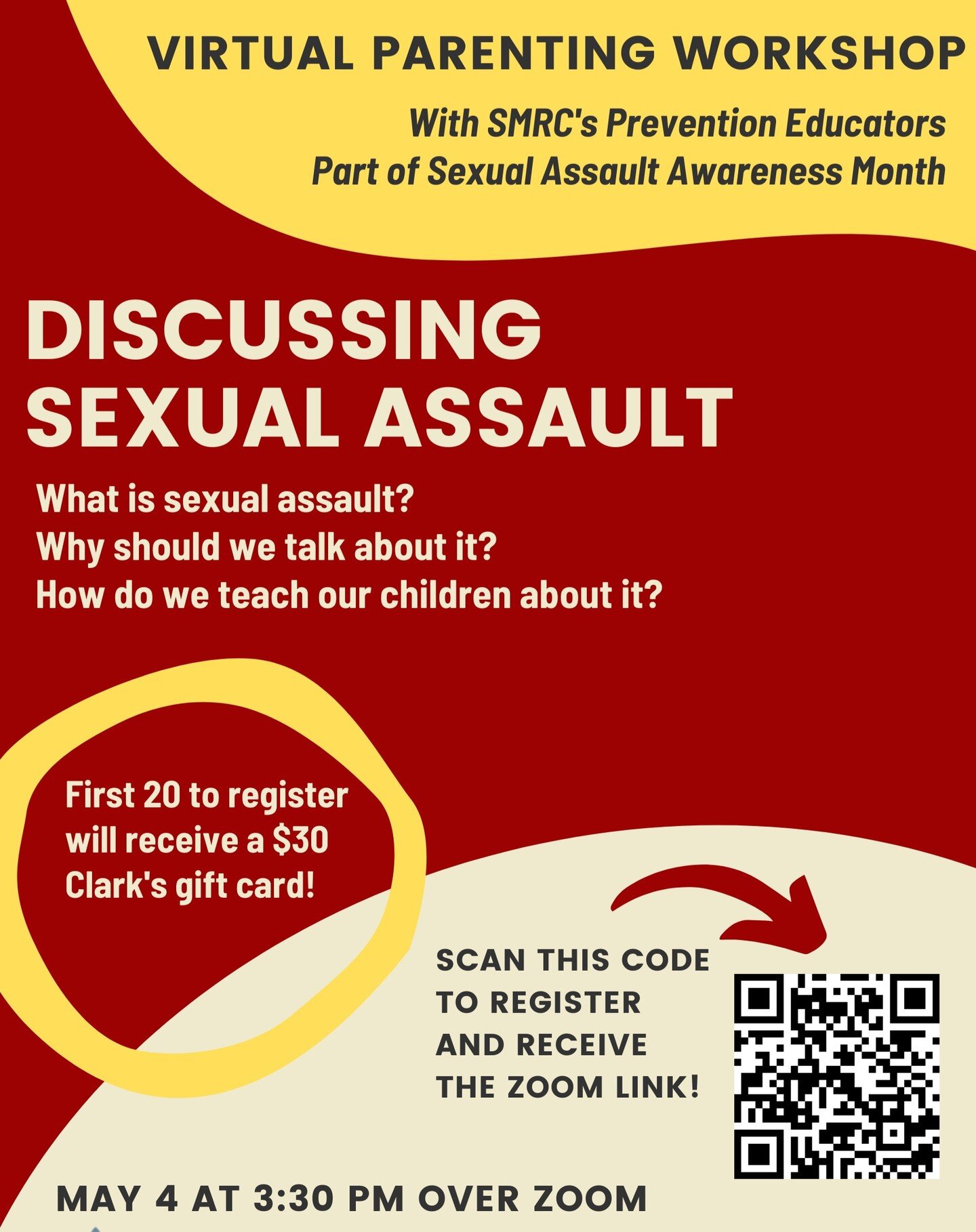 Did you know that in Colorado, 42% of victims experienced their first sexual assault before the age of 18? 
Join us TOMORROW, May 4th at 3:30 pm for a virtual parenting workshop on how to discuss sexual assault with your teen. Register @ link in our 