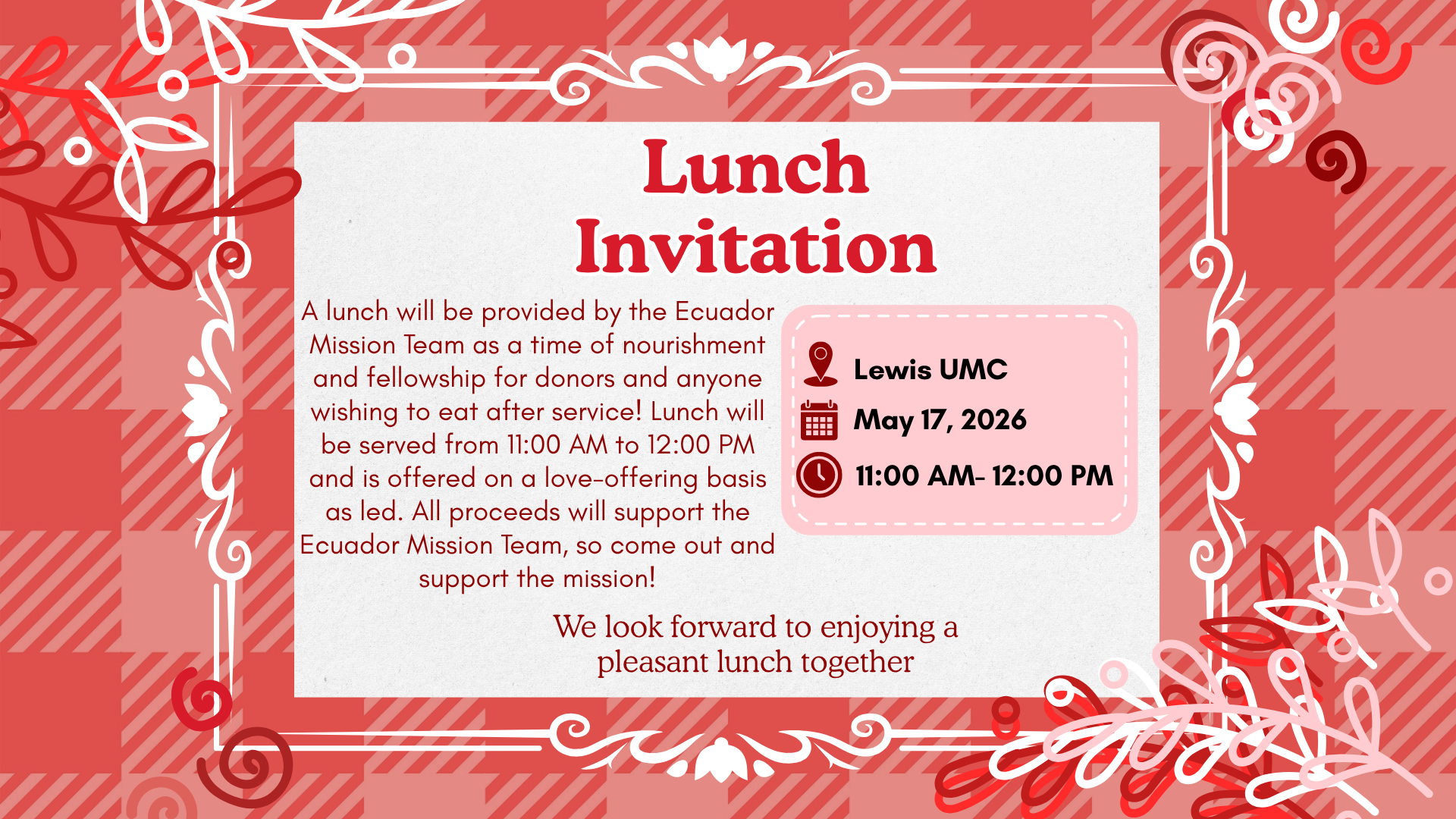 Ecuador Mission Lunch (donation)