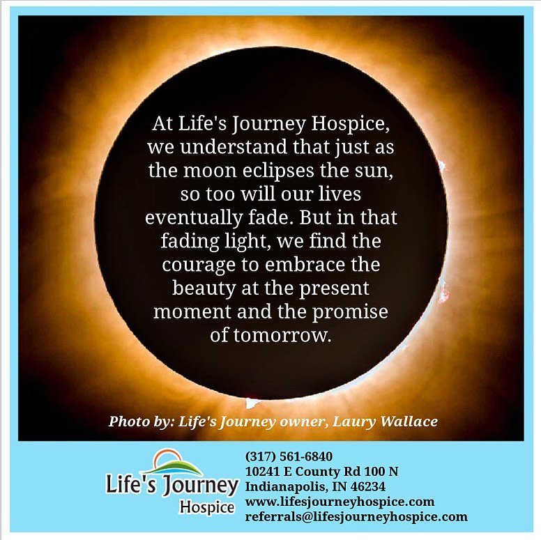 In the quiet moments leading up to the peak of the 2024 eclipse, Life&rsquo;s Journey Hospice came together to witness such a spectacular moment in Indiana. 

As the sky darkened and the air cooled, a sense of calm enveloped our hospice, creating a s