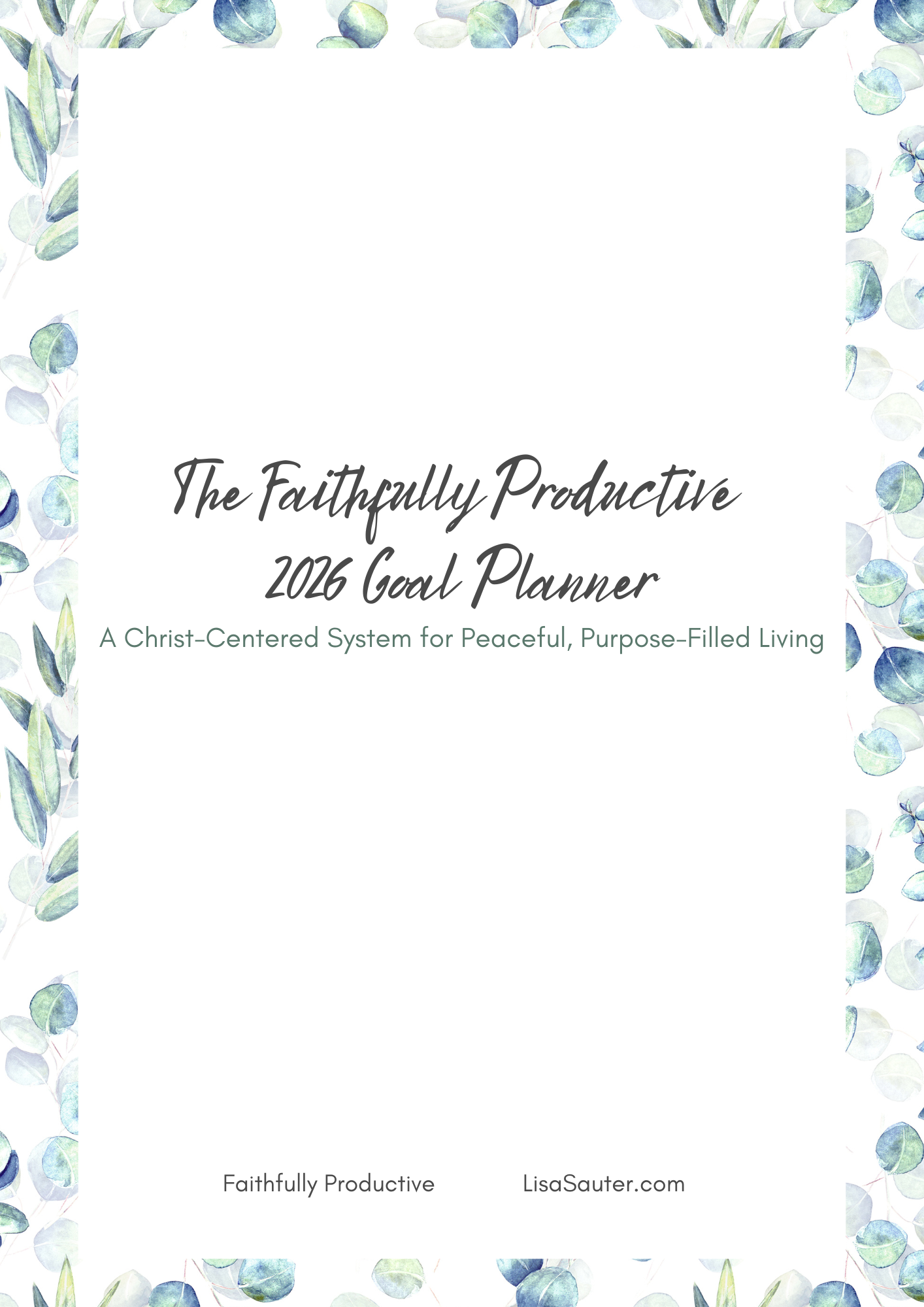 Watercolor pattern of green eucalyptus leaves and stems on a white background.