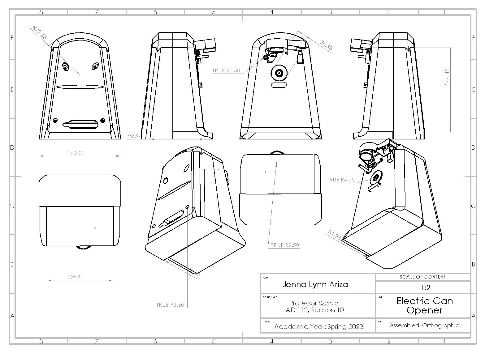 Assembly w/ Orthographic Views