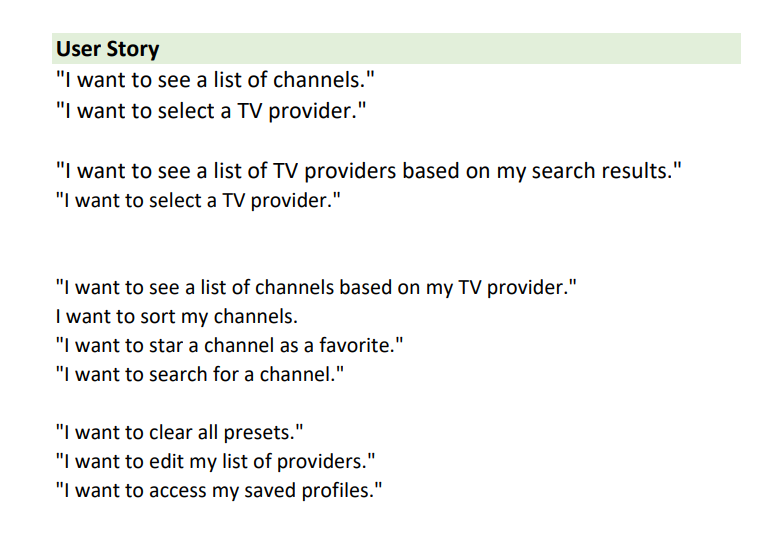 User Story Planning | MS Excel