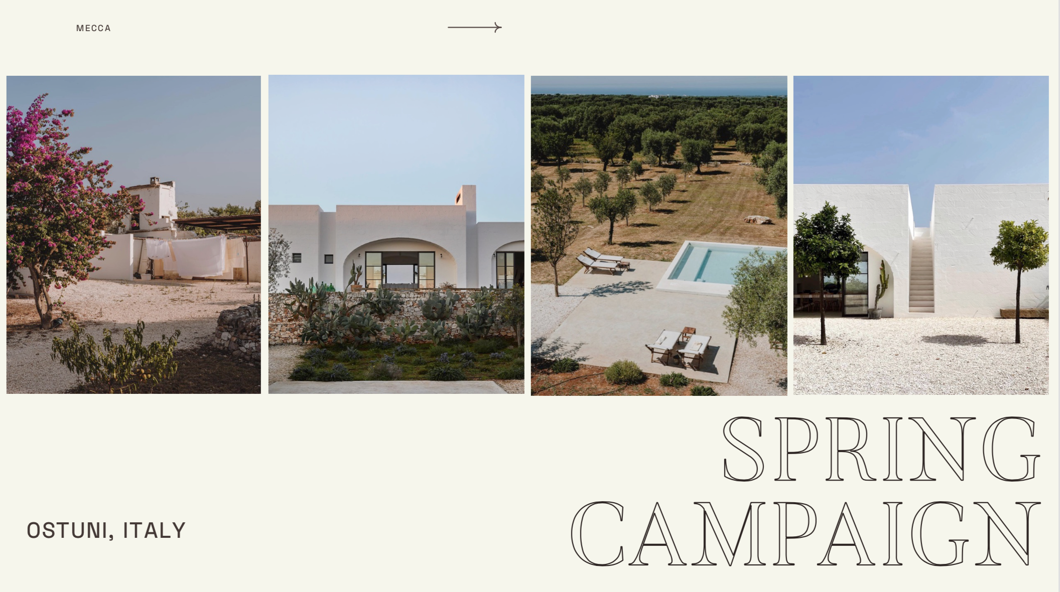 Project 1: A mood board to illustrate a campaign shoot to showcase springtime beauty looks for Mecca, Australia's biggest beauty retailer in Australia. I decided to plan a remote shoot in Italy. I selected the location and the casting. I was in charg
