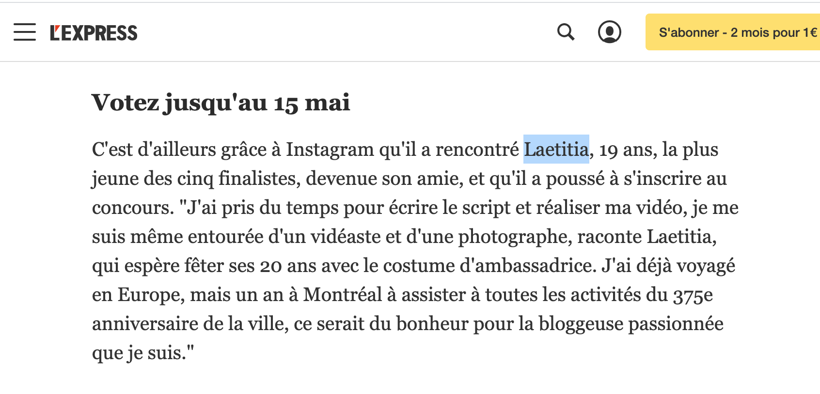  Online coverage on L'Express, a the leading French magazine in news and current event