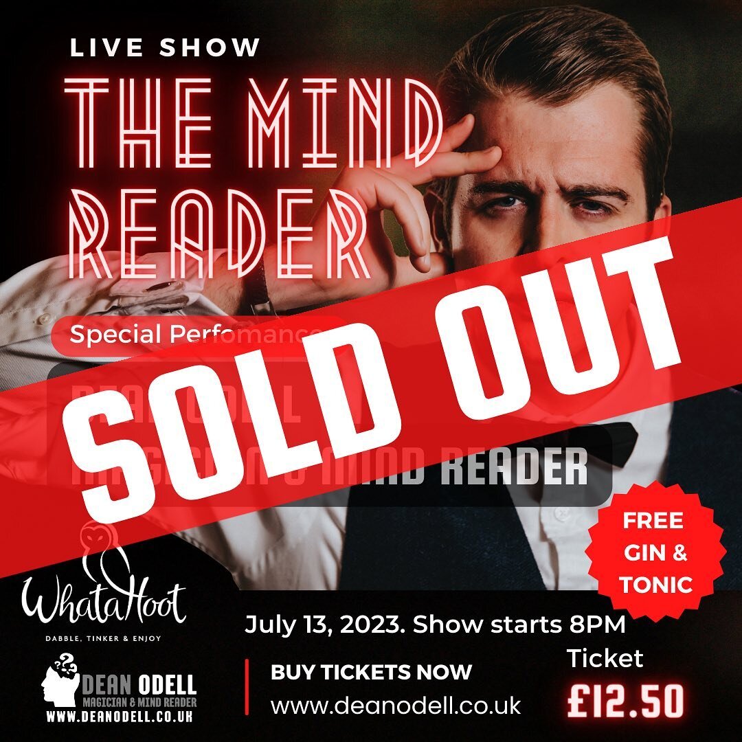 My July Mind Reader show at @drinkwhatahoot has now sold out

Thank you to everyone who has bought tickets and I look forward to seeing you all in July! 

There are still a few tickets left for my April show so get in touch for more details&hellip;

