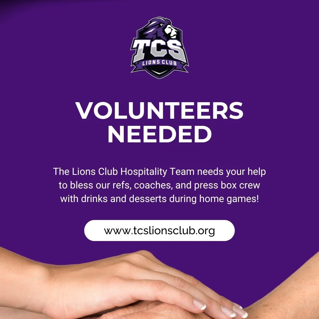 Calling all servant-hearted families!

The Lions Club Hospitality Team needs your help to bless our refs, coaches, and press box crew with drinks and desserts during home games!

- Next volunteer opportunity: October 10
- Come shadow us at Homecoming