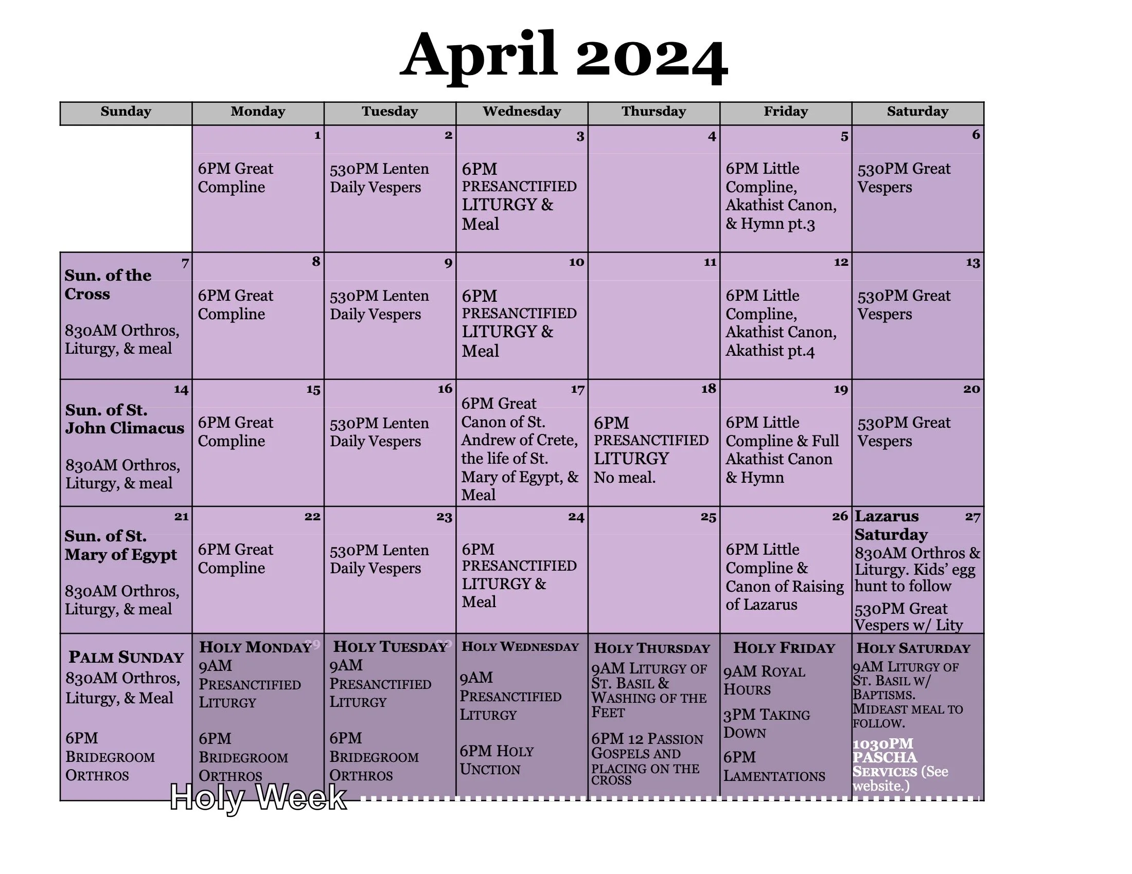 Holy Trinity Calendar Holy Trinity Orthodox Church Holy Trinity Calendar Holy Trinity Orthodox Church