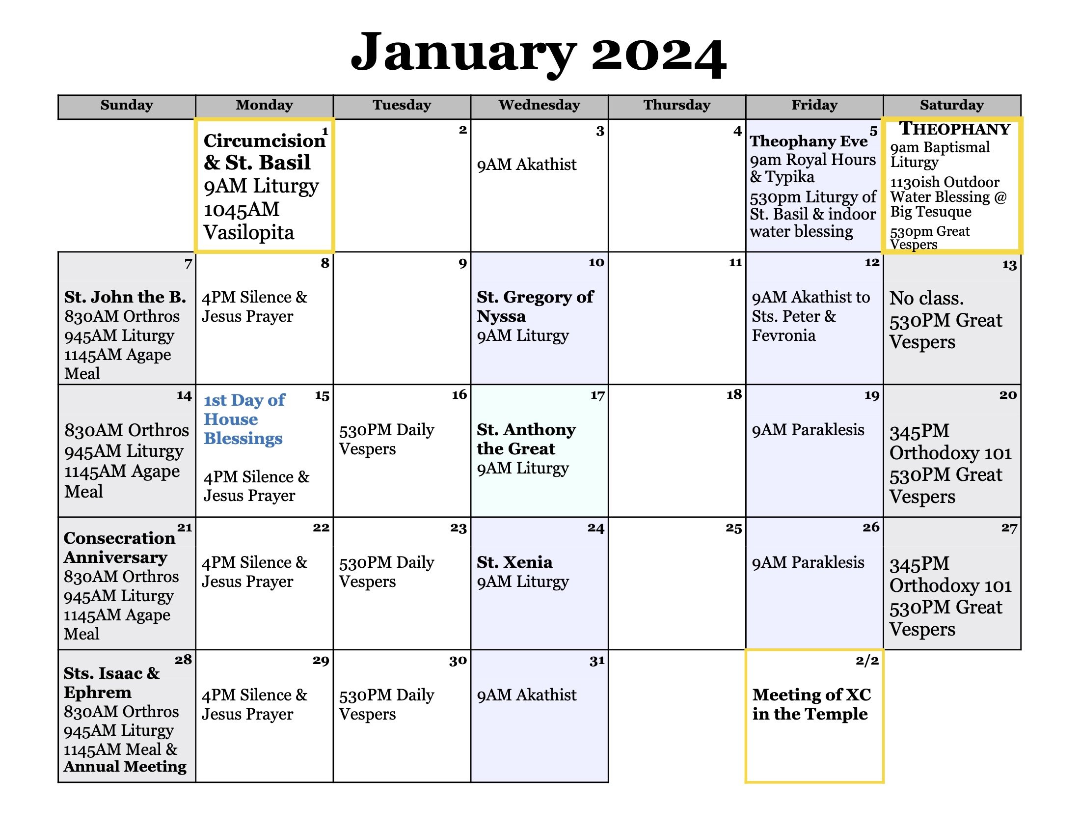 Holy Trinity Calendar Holy Trinity Orthodox Church Holy Trinity Calendar Holy Trinity Orthodox Church