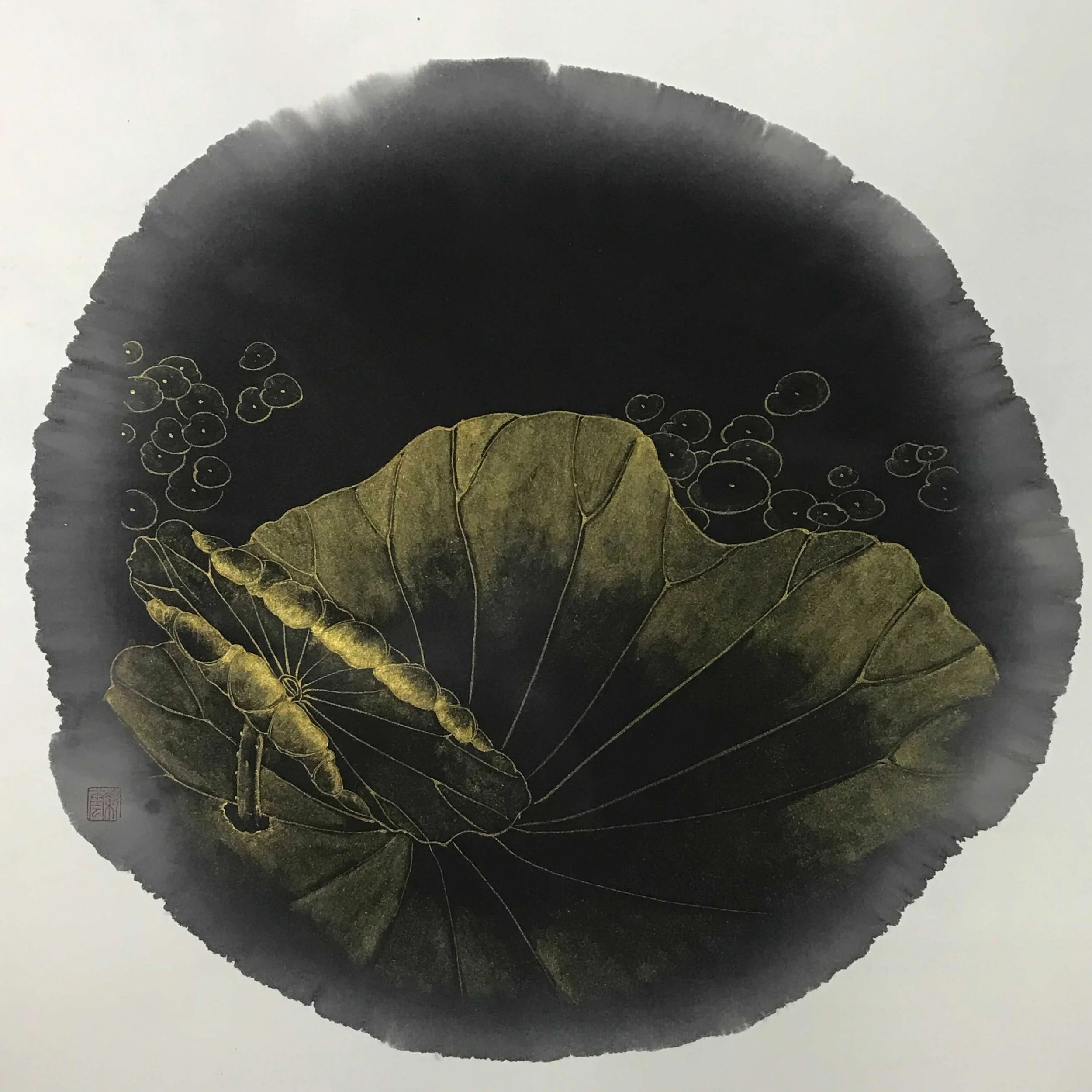 Ink Drop – Pruduence No. 10 | Installation, Rice Paper with Chinese Ink | Diameter: 34 cm (No frame) | USD 4,000