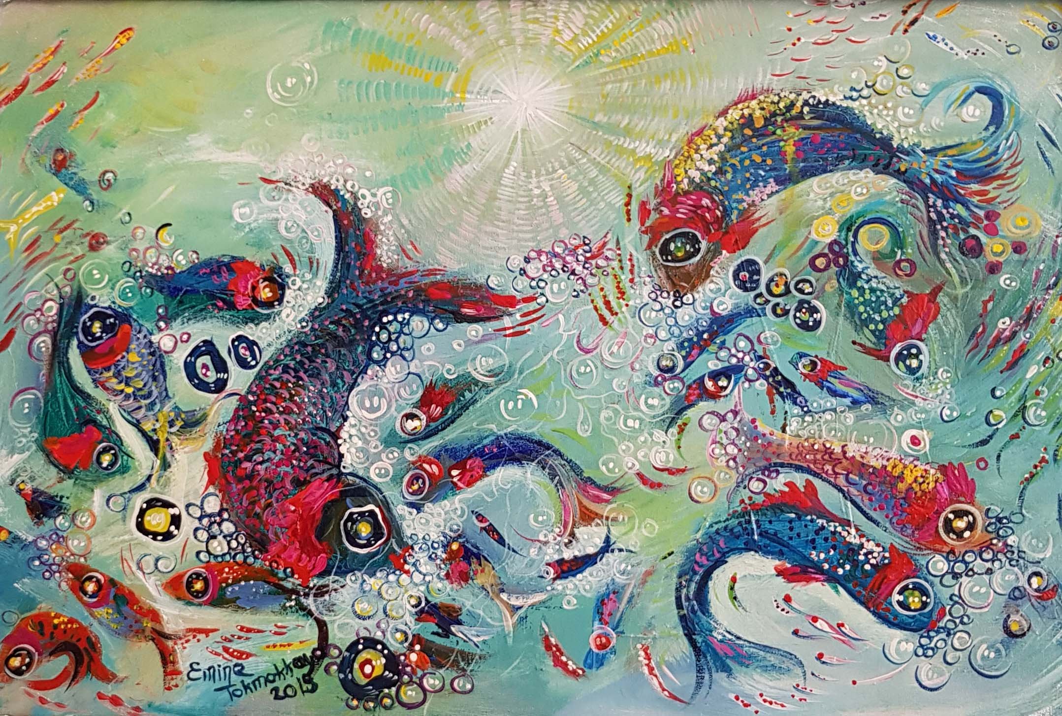 Fish Dance in the Blue | Acrylic on Canvas | 50 x 70 cm | 1900 USD 
