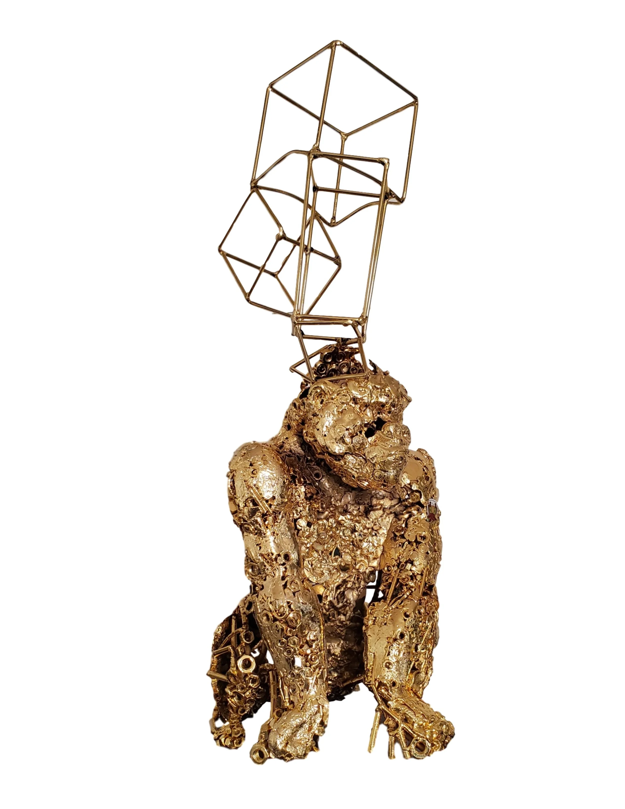 Gorilla's Thoughts | 63 cm x 35 cm x 29 cm | Mixed Media on Metal & Gold Plated | USD 6000