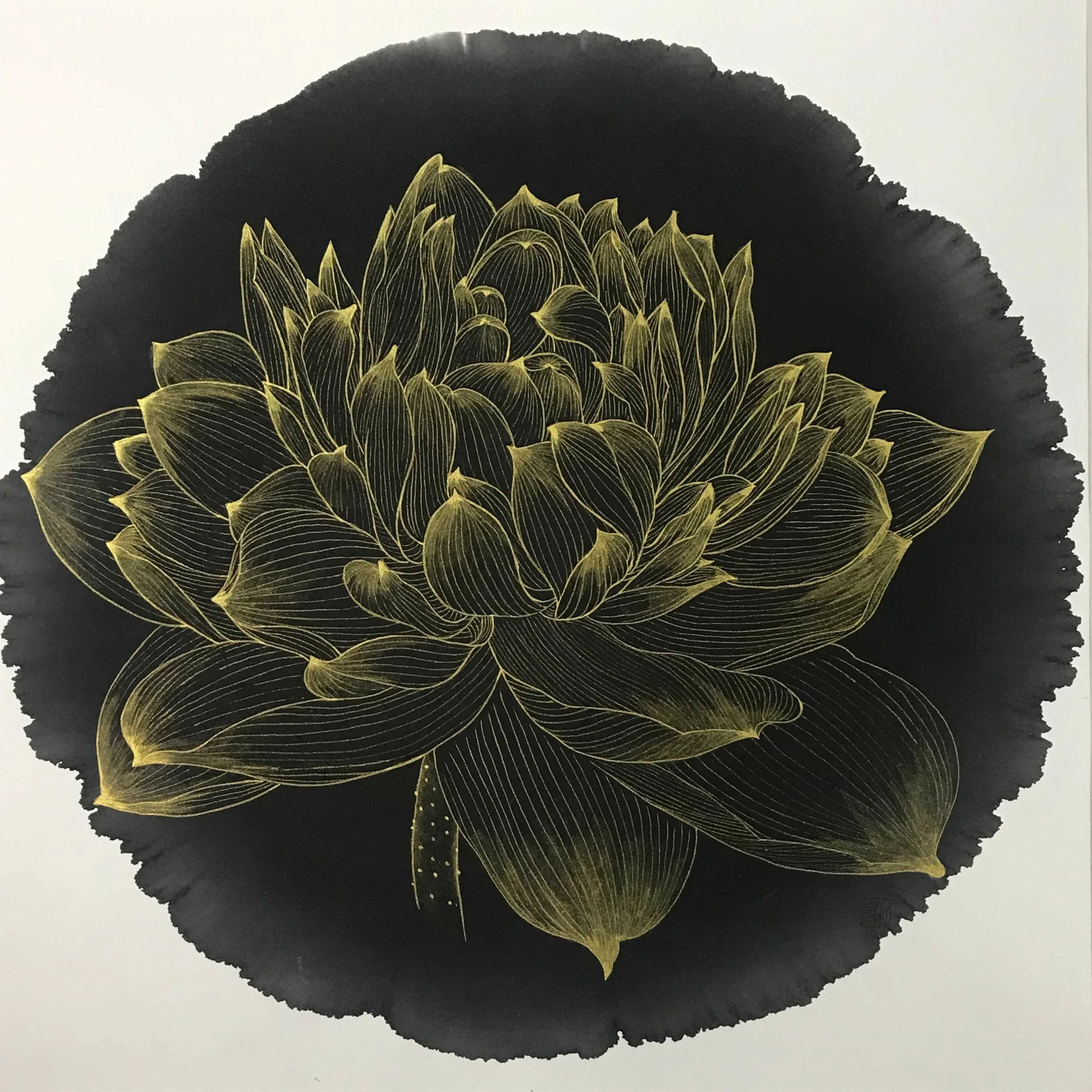 Ink Drop – Pruduence No. 9 | Installation, Rice Paper with Chinese Ink | Diameter: 40 cm (No frame) | USD 4,000