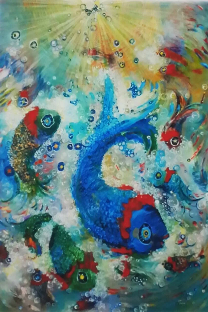 Fish Dance in the Colourful Energy | Acrylic on Canvas | 100 x 70 cm | 1900 USD
