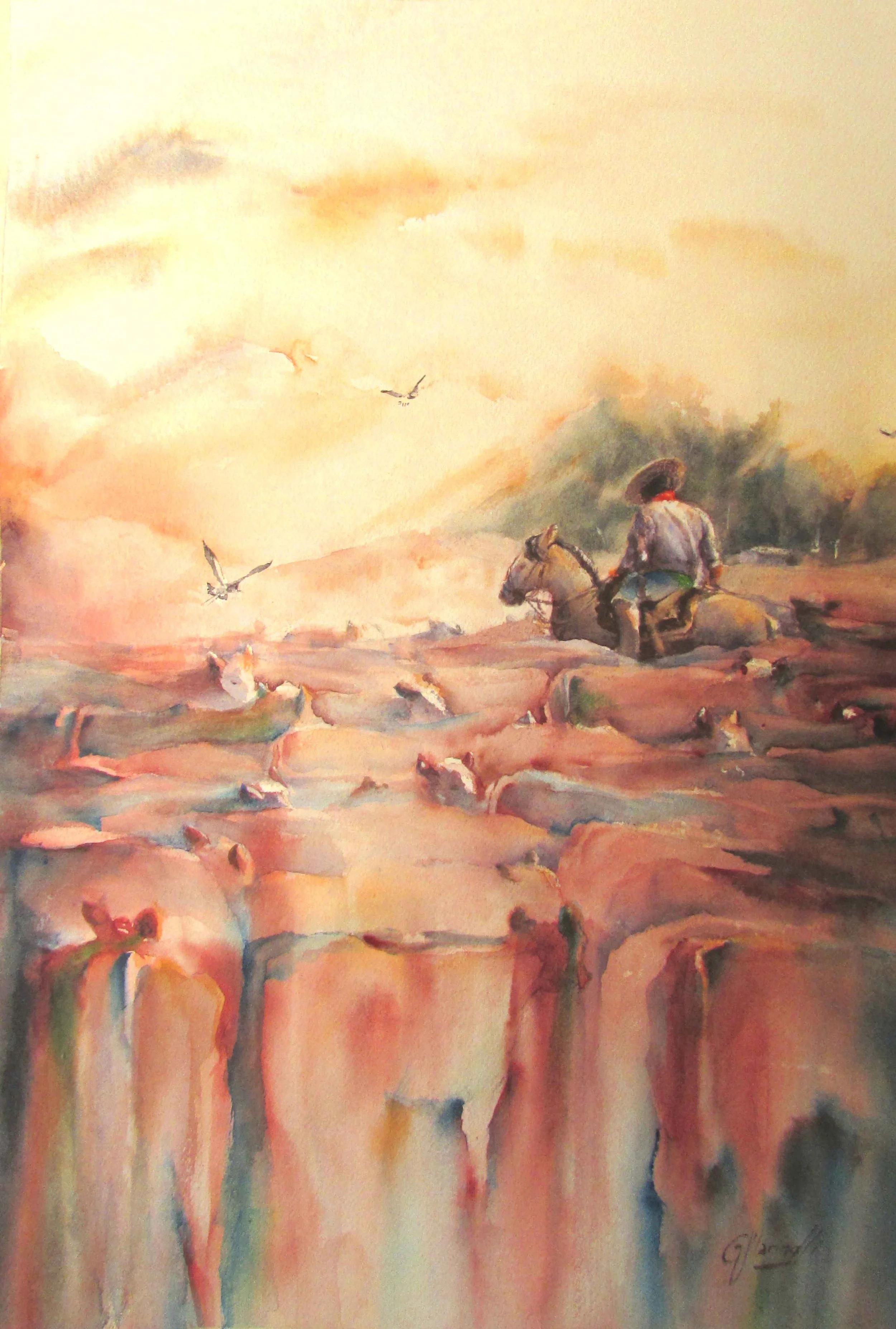 The Roundup | Pure Watercolour on 300g Paper | 51 x 37 cm | USD 600