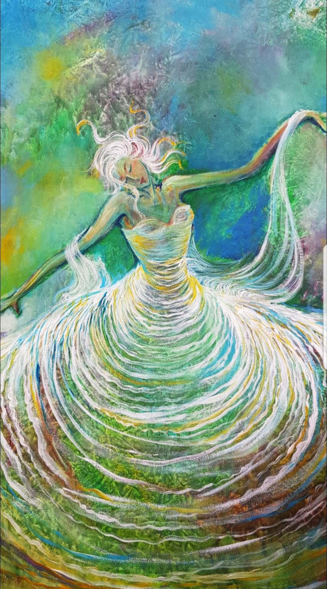 Energy of Mystical Dance with Colours | Acrylic on Canvas | 120 x 110 cm | 2500 USD 