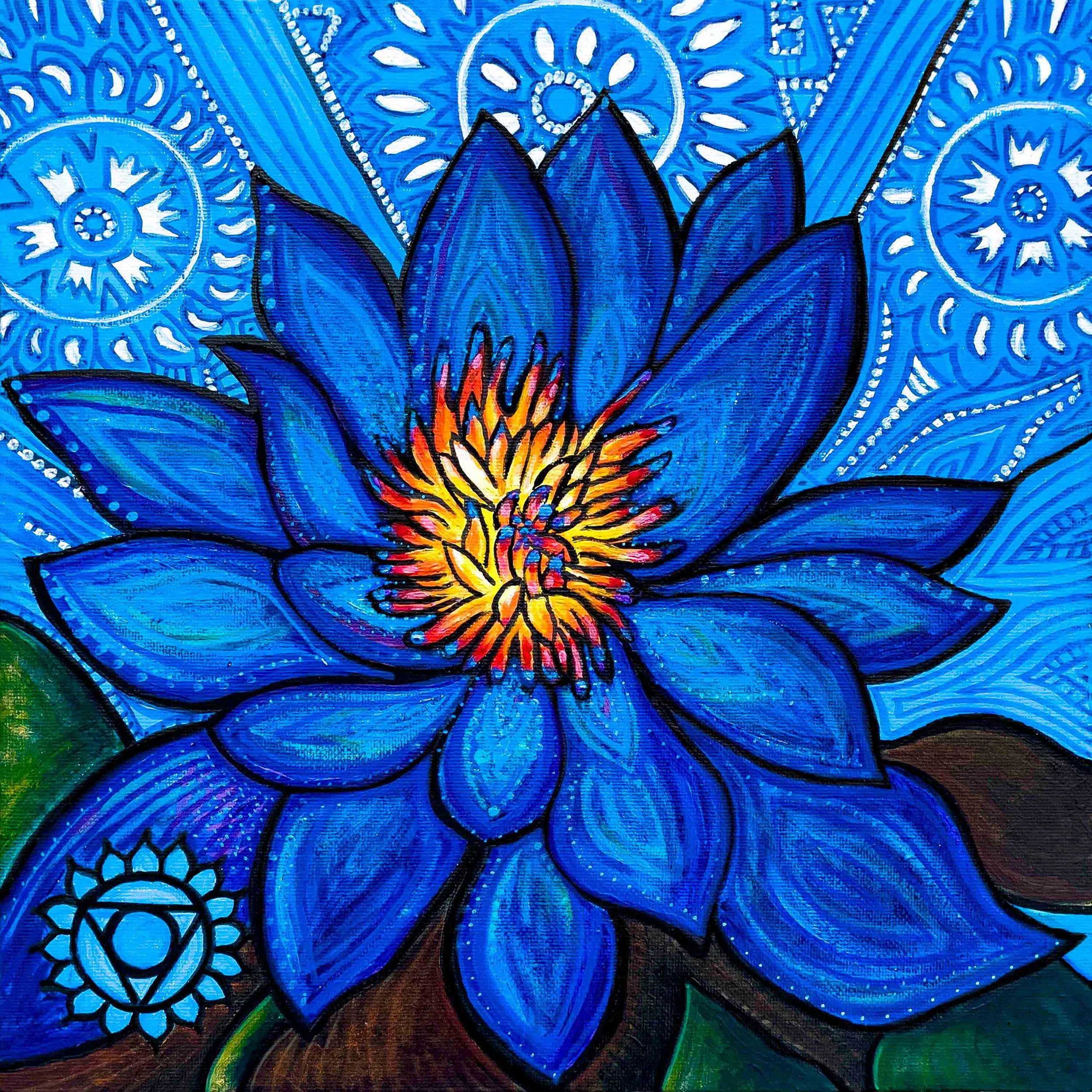 Voice: Blue Lotus Throat Chakra Meditation | Acrylic on Canvas | 30 x 30 cm | 900 USD