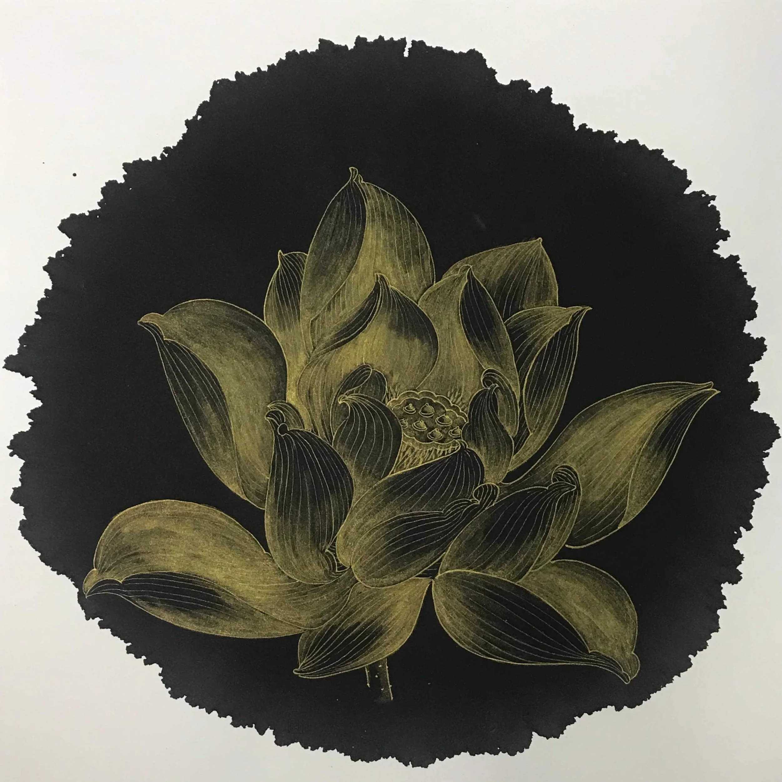 Ink Drop – Pruduence No. 7 | Installation, Rice Paper with Chinese Ink | Diameter: 39 cm (No frame) | USD 4,000