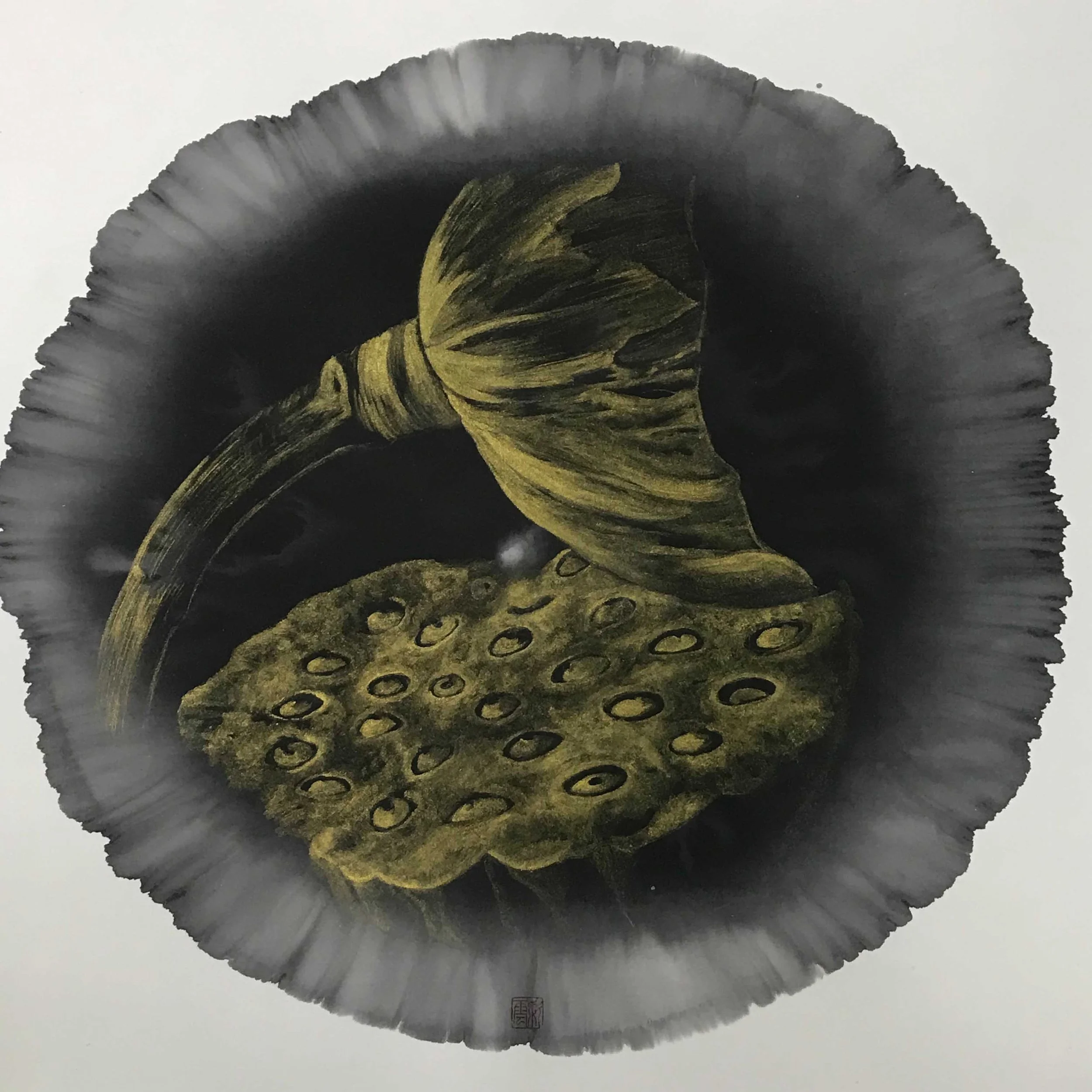 Ink Drop – Pruduence No. 2 | Installation, Rice Paper with Chinese Ink | Diameter: 37 cm (No frame) | USD 4,000