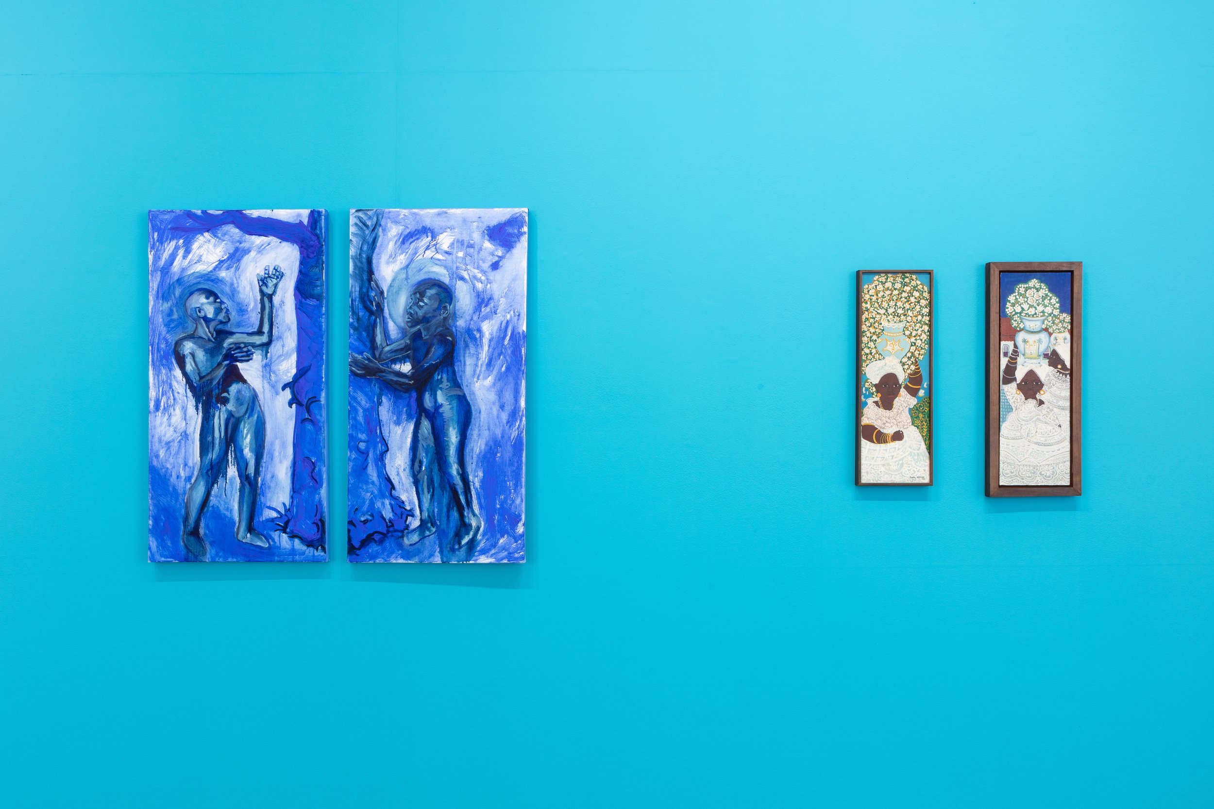 Saint Takyi & Ivan Moraes Two Shores installation. Photograph Richard Ivey. Courtesy of the Artists, Elizabeth Xi Bauer, London and Courtesy of Galeria MaPa, Brazil