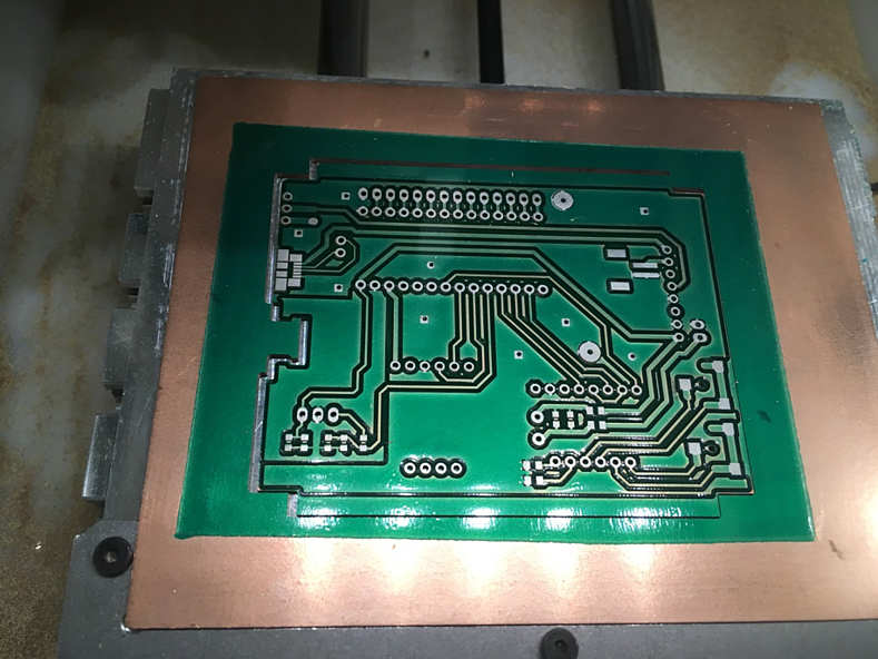 PCB being milled on the Bantam Tools Desktop PCB Milling Machine