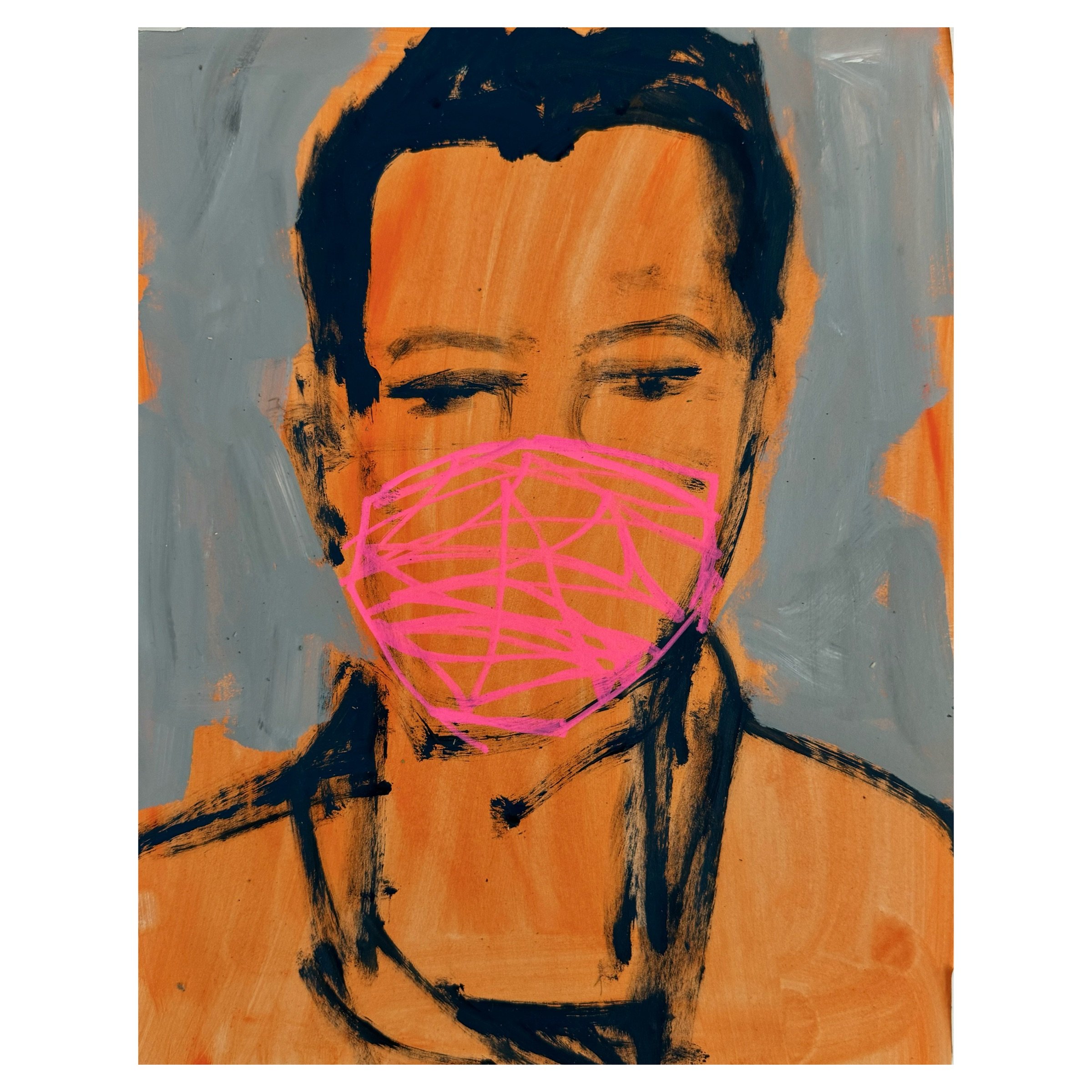 Person in Pink Patterned Mask | 11"x14"