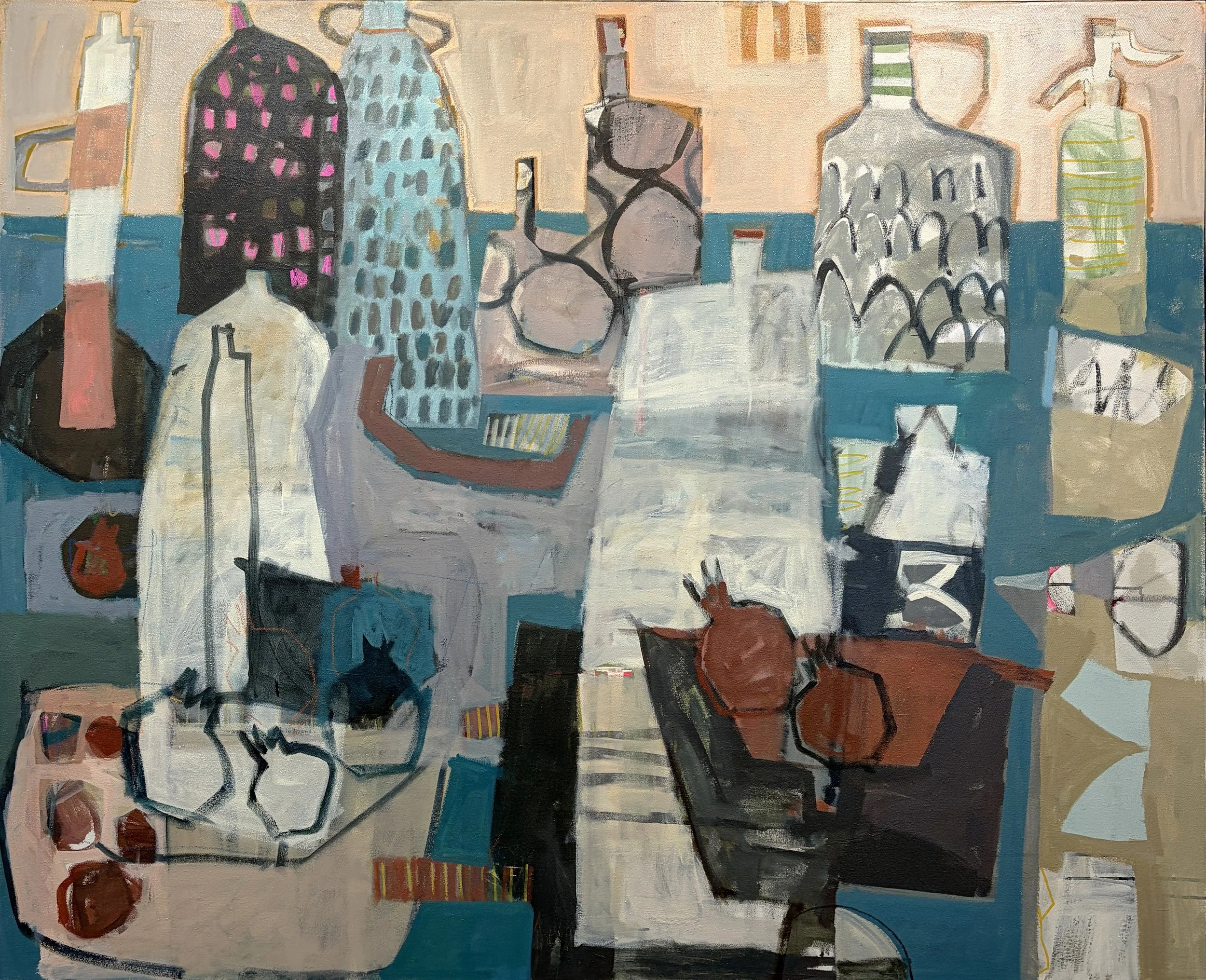 Bottles, Bowls, Pitchers and Pomegranates | 64"x52" (53"x65").jpg