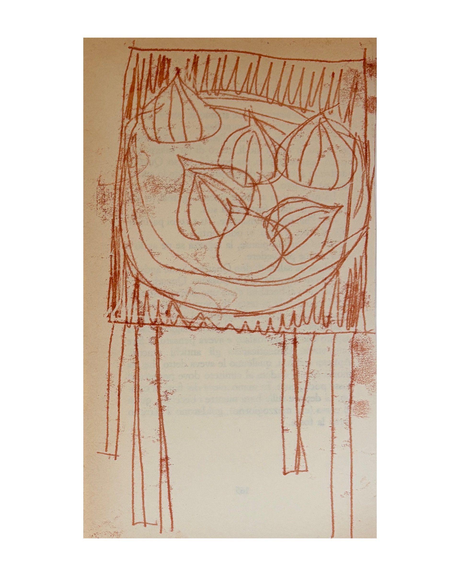 Tavolo con Fichi (Table with Figs) 5"x8.5" | Ink on found paper