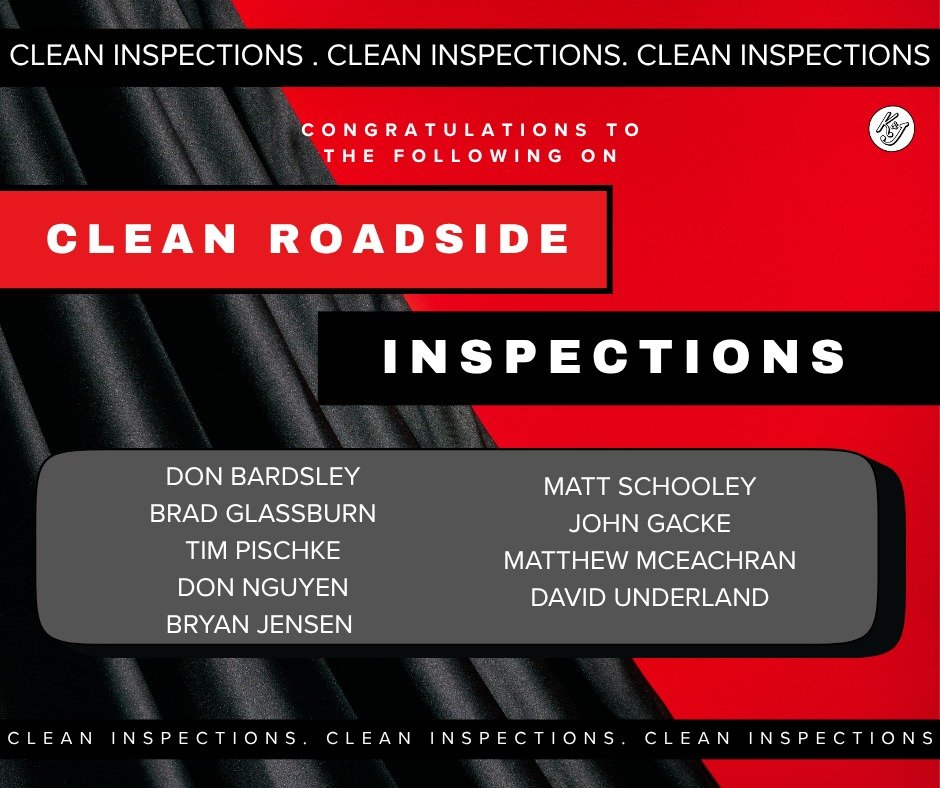 Congratulations to the following drivers on clean roadside inspections for the month of October!