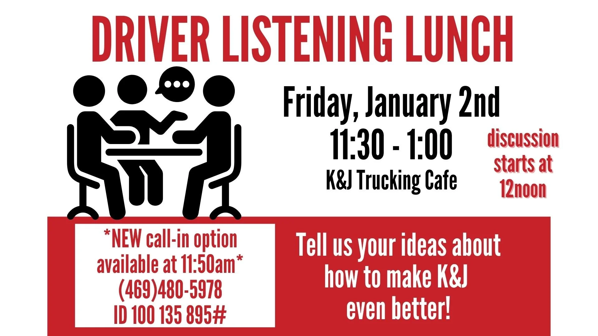 Reminder of our driver listening lunch tomorrow!