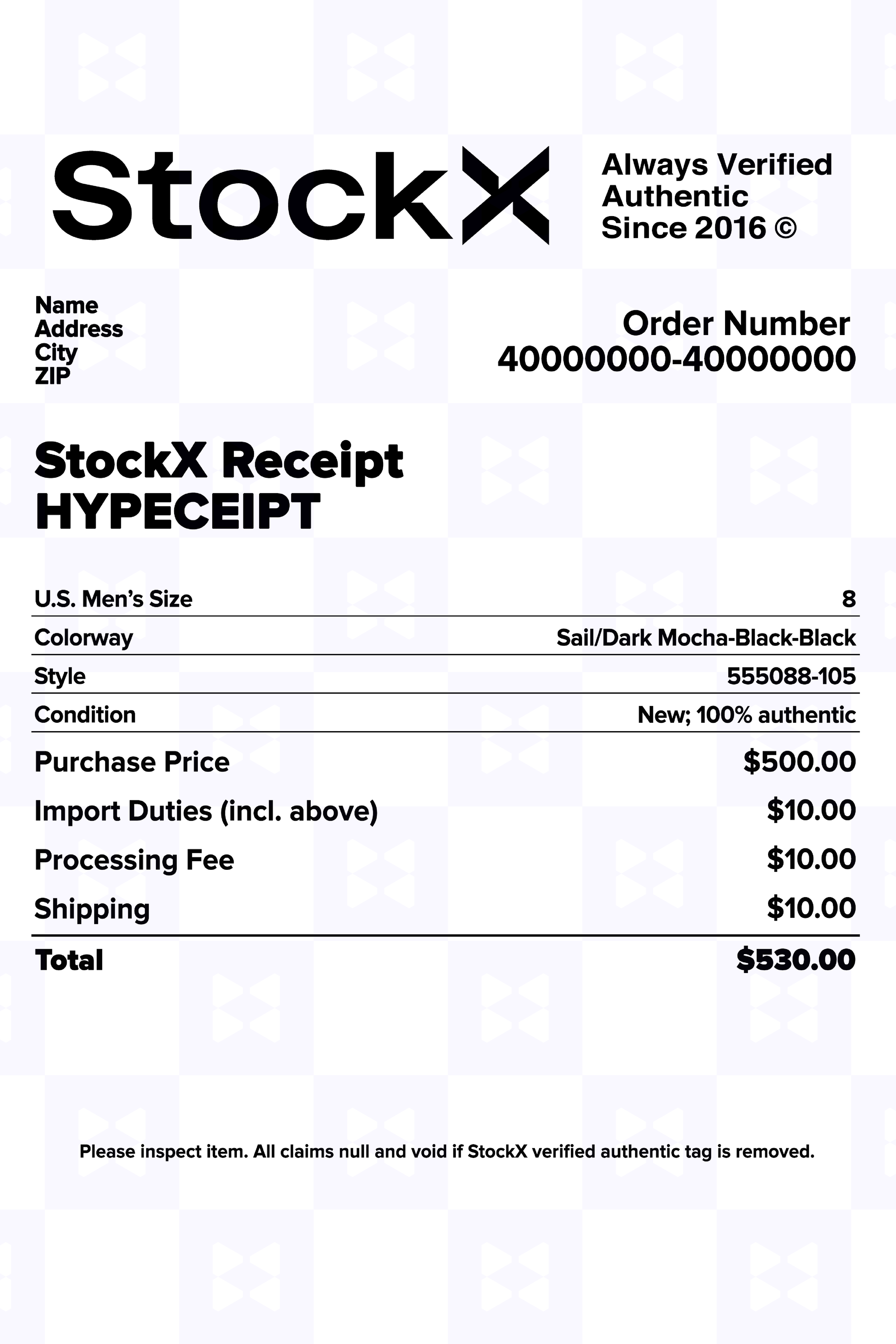 StockX Receipt — HYPECEIPT