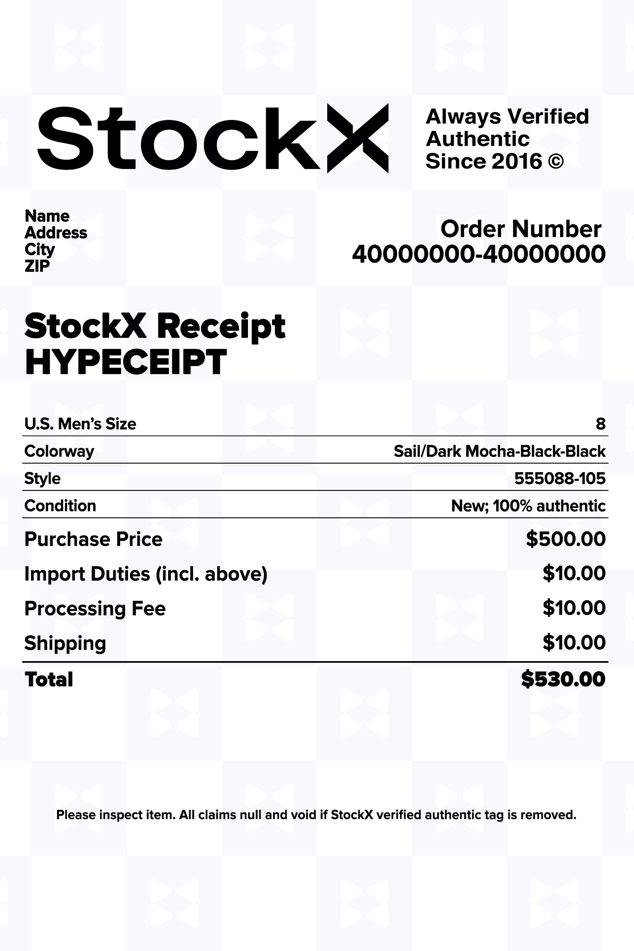 StockX Receipt HYPECEIPT