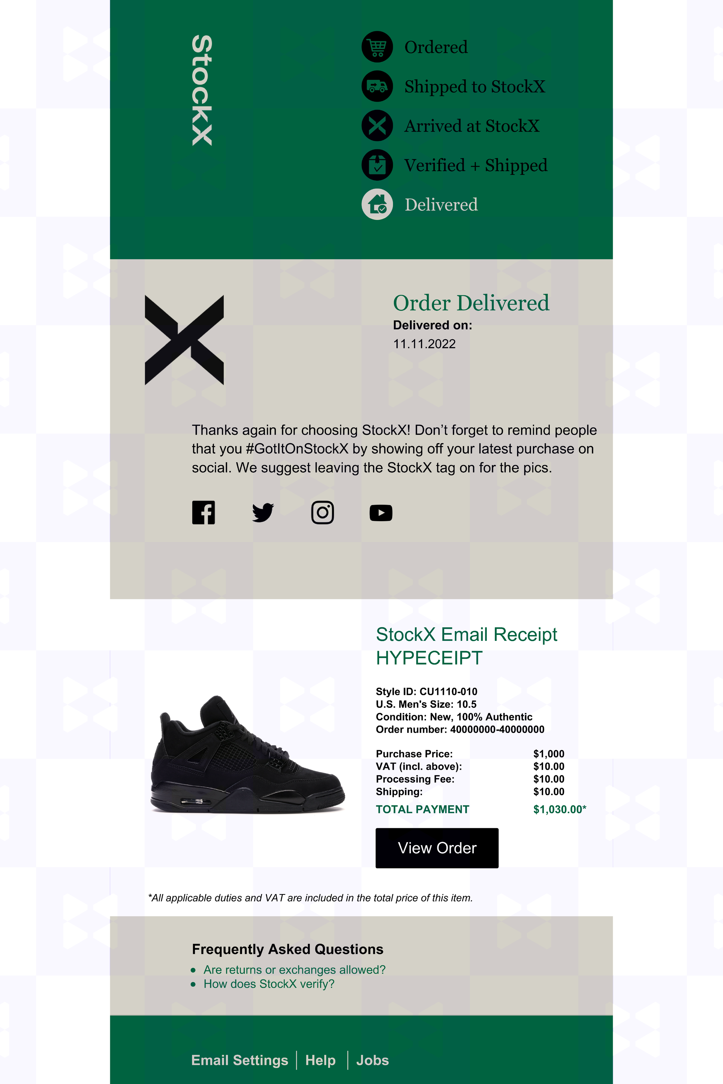 StockX Email Receipt — HYPECEIPT