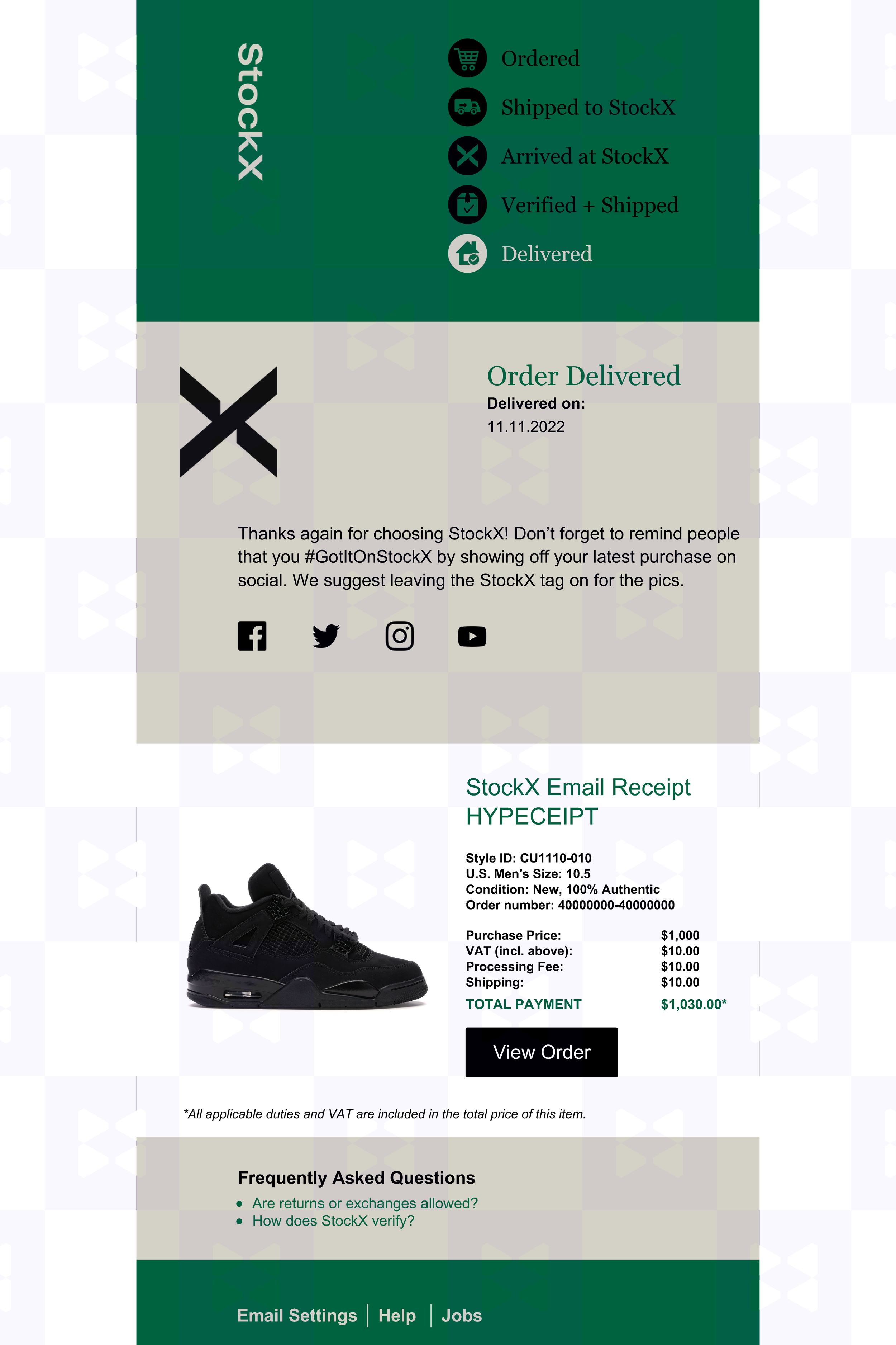 StockX Email Receipt HYPECEIPT