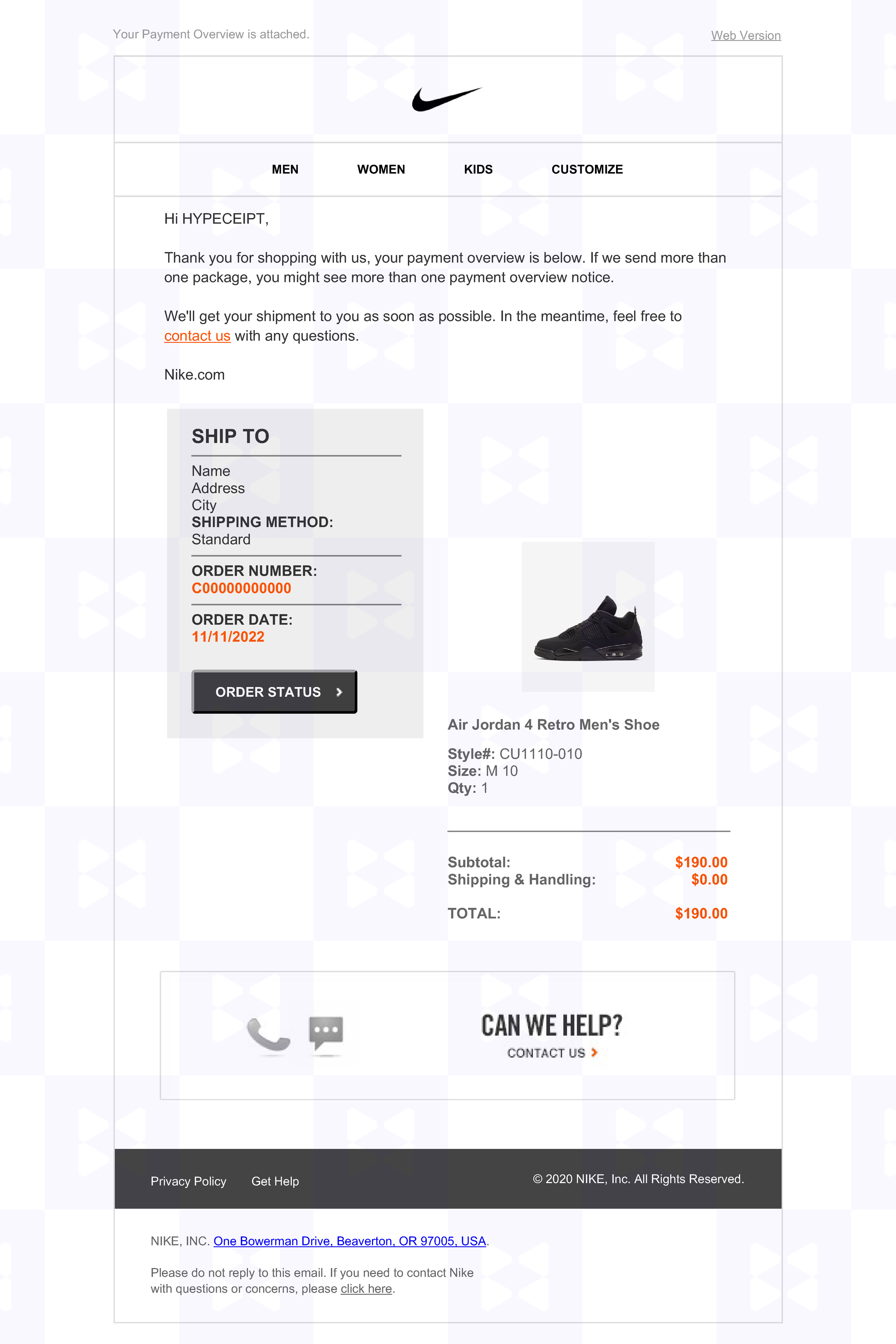 SNKRS Email Receipt — HYPECEIPT