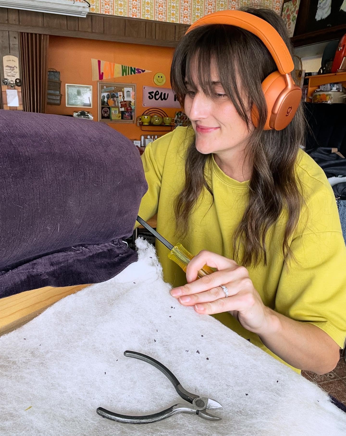 Listening to my 70&rsquo;s playlist while working away this lovely fall day. My client has a chair, ottoman and three piece sectional that they want reupholstered, so I&rsquo;d better get to it!