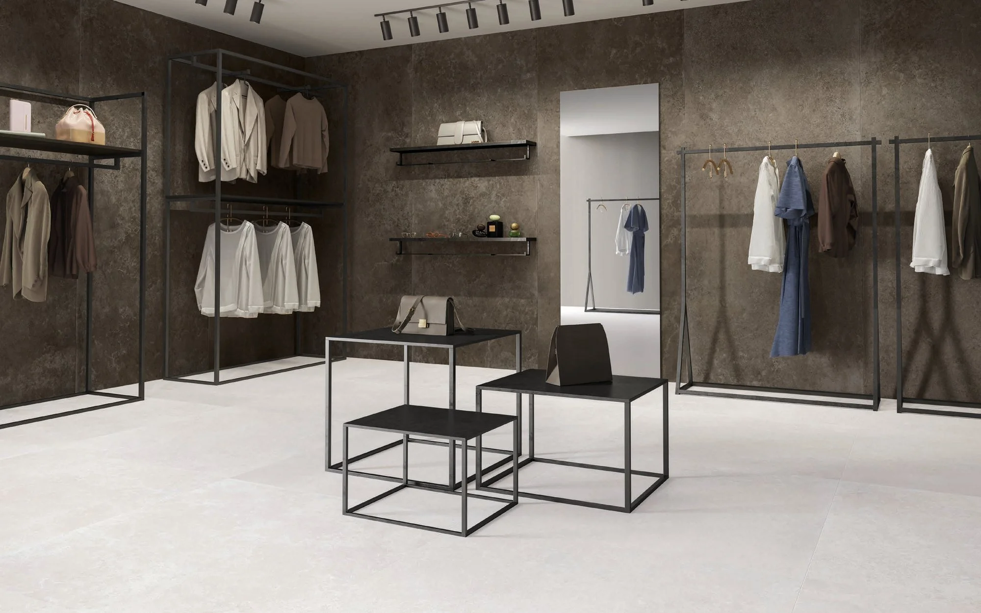 Porcelanato efecto metal Croatia en boutique de ropa