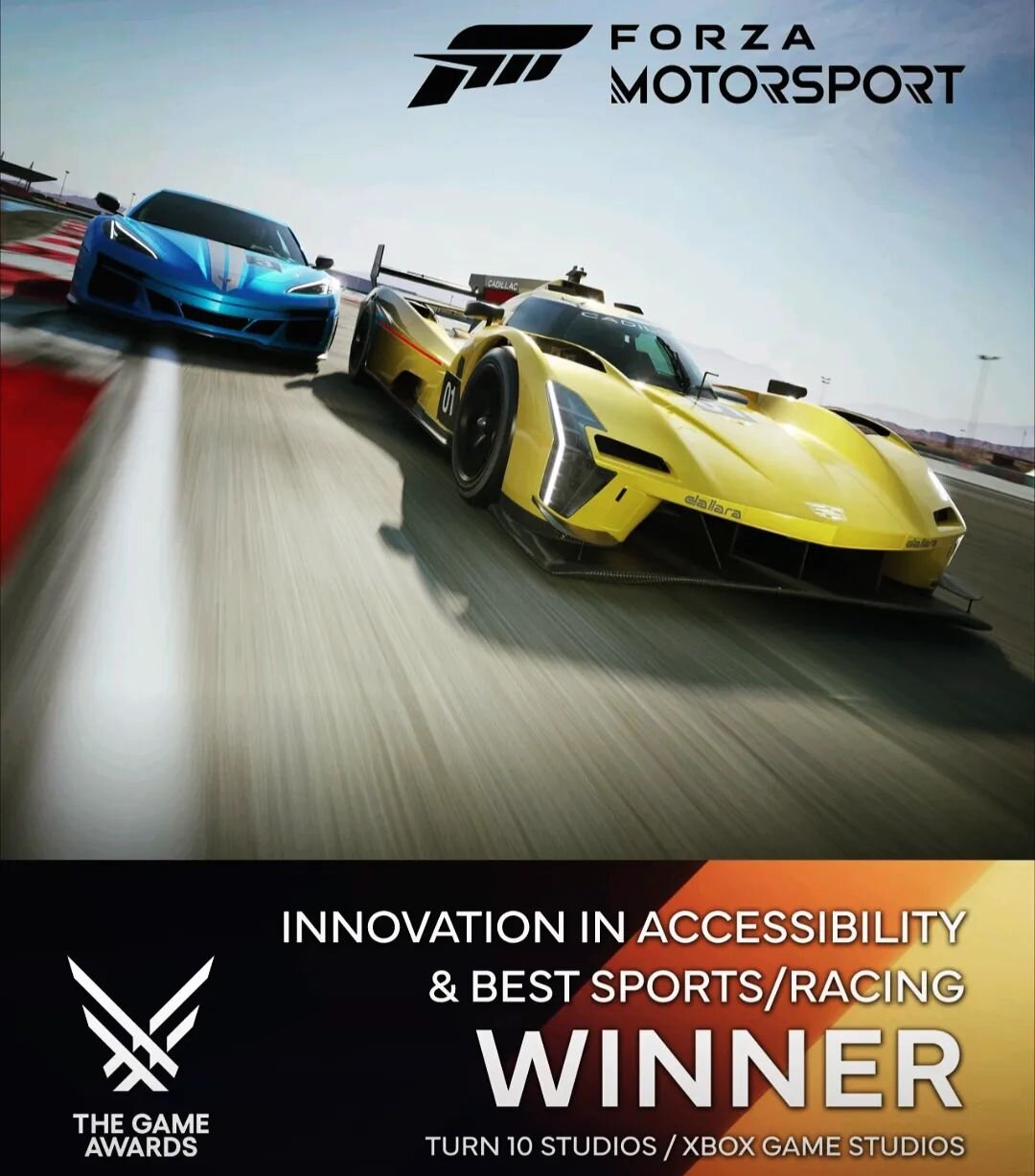 🏆 Best Sports/Racing Game⁣
🏆 Innovation in Accessibility⁣
⁣
Congrats to everyone at Turn 10 Studios on @forzamotorsport and especially to the Audio Team for their dedication to Blind Driving Assist.⁣
⁣
We did it! 🏎️🎉⁣
⁣

@thegameawards
#Accessibi